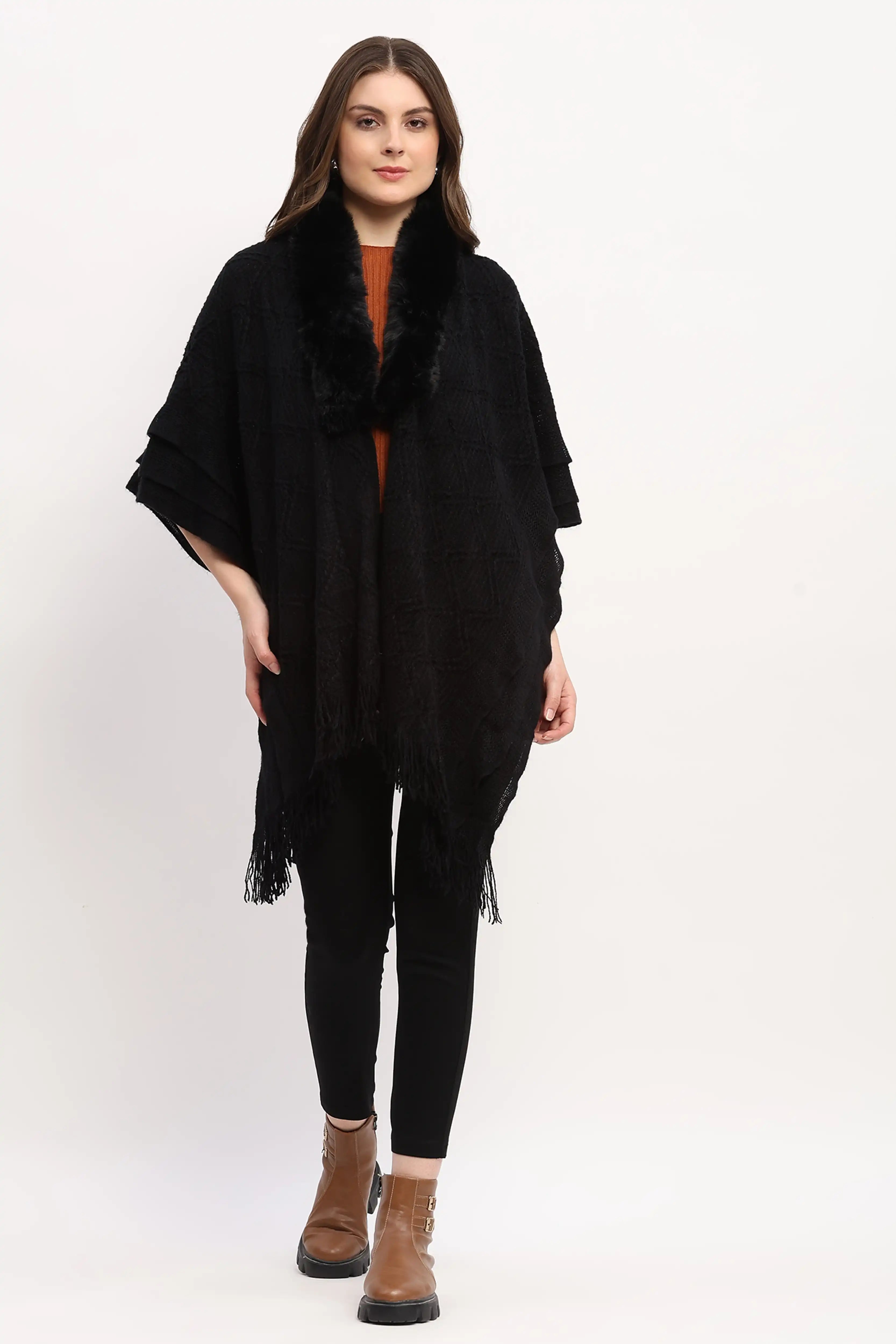 Black Woven Winter Cape
