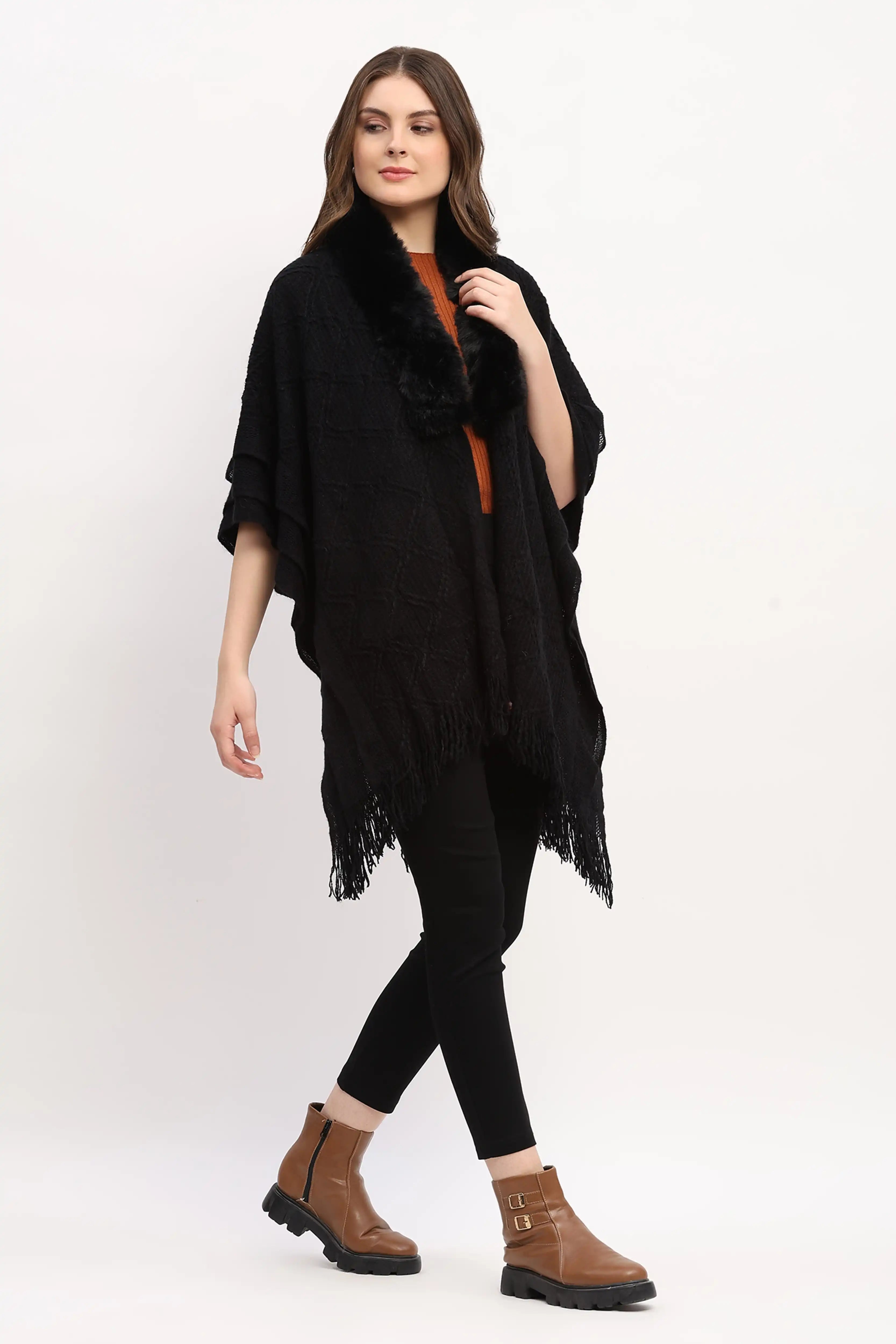 Black Woven Winter Cape