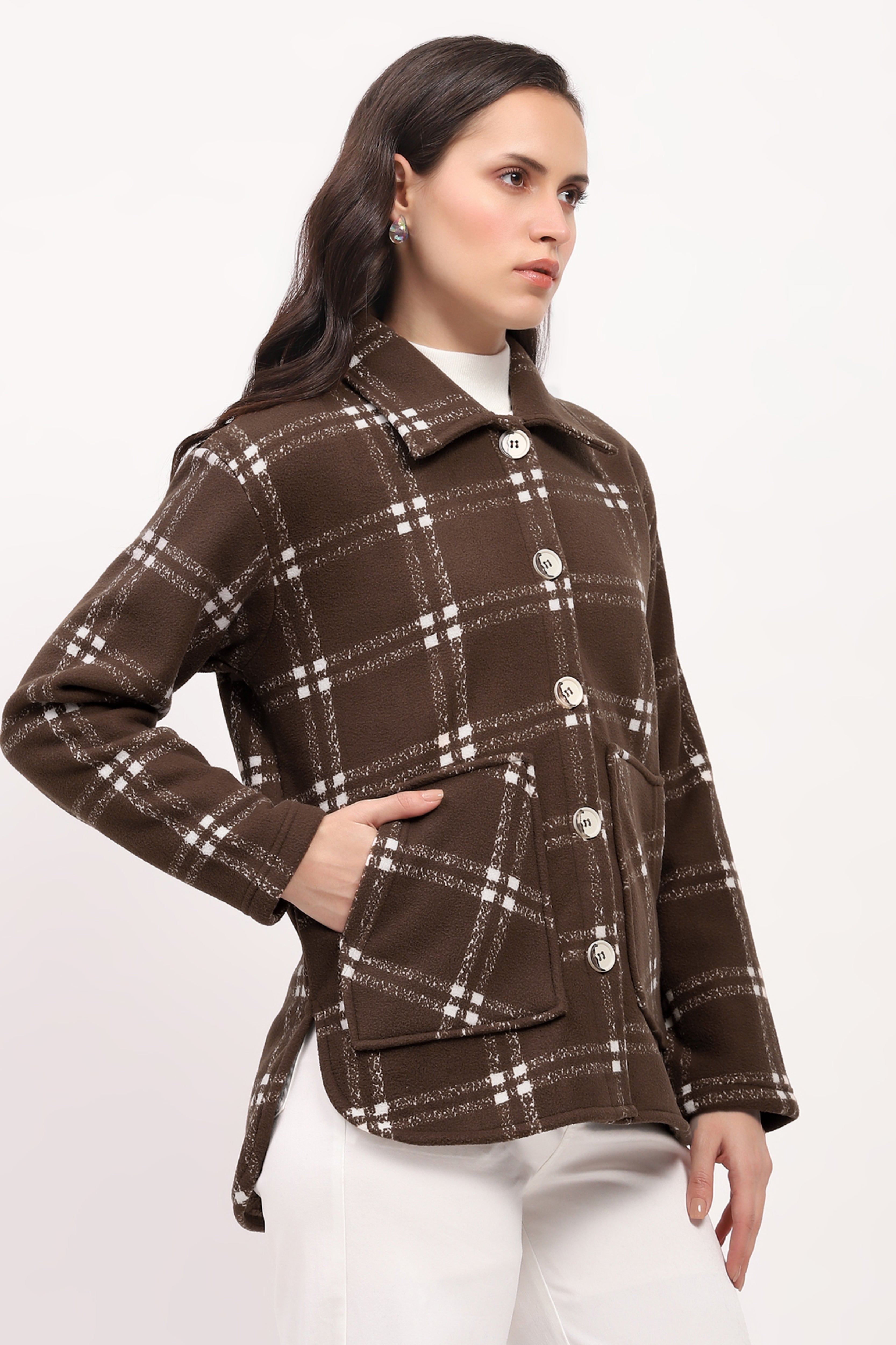 Brown Check Heavy Fleece Shacket