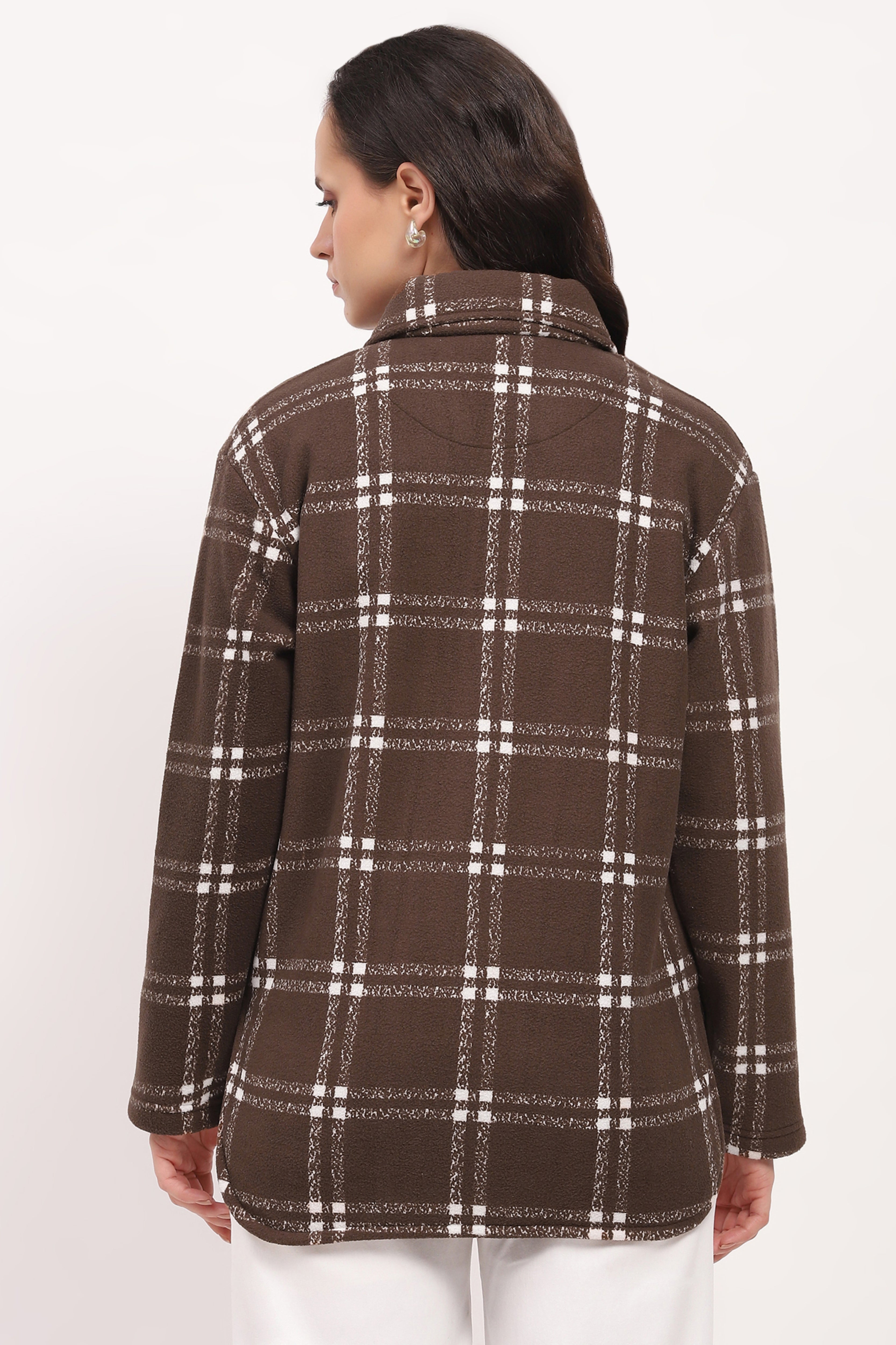 Brown Check Heavy Fleece Shacket