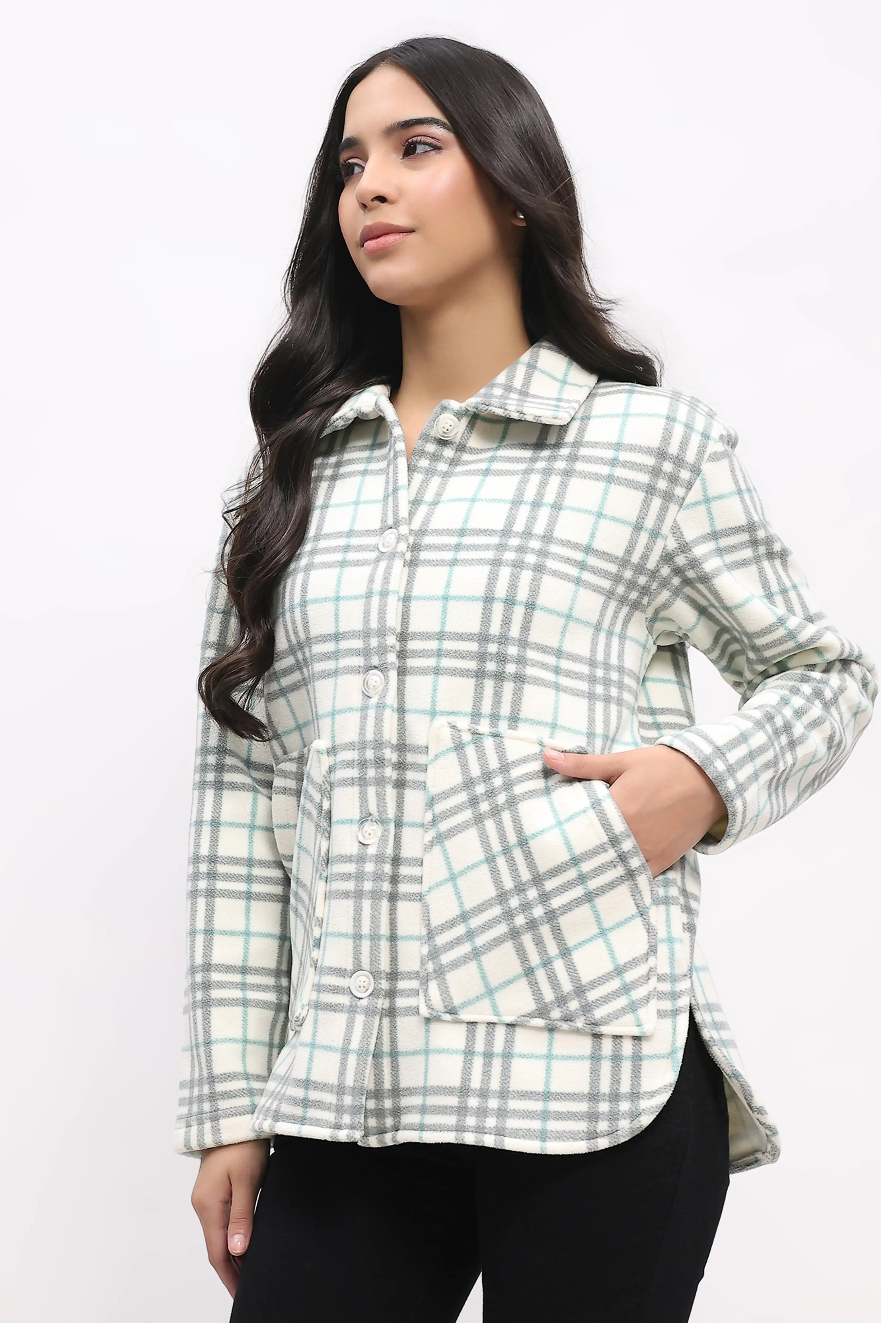 Grey Check Fleece-Lined Shacket