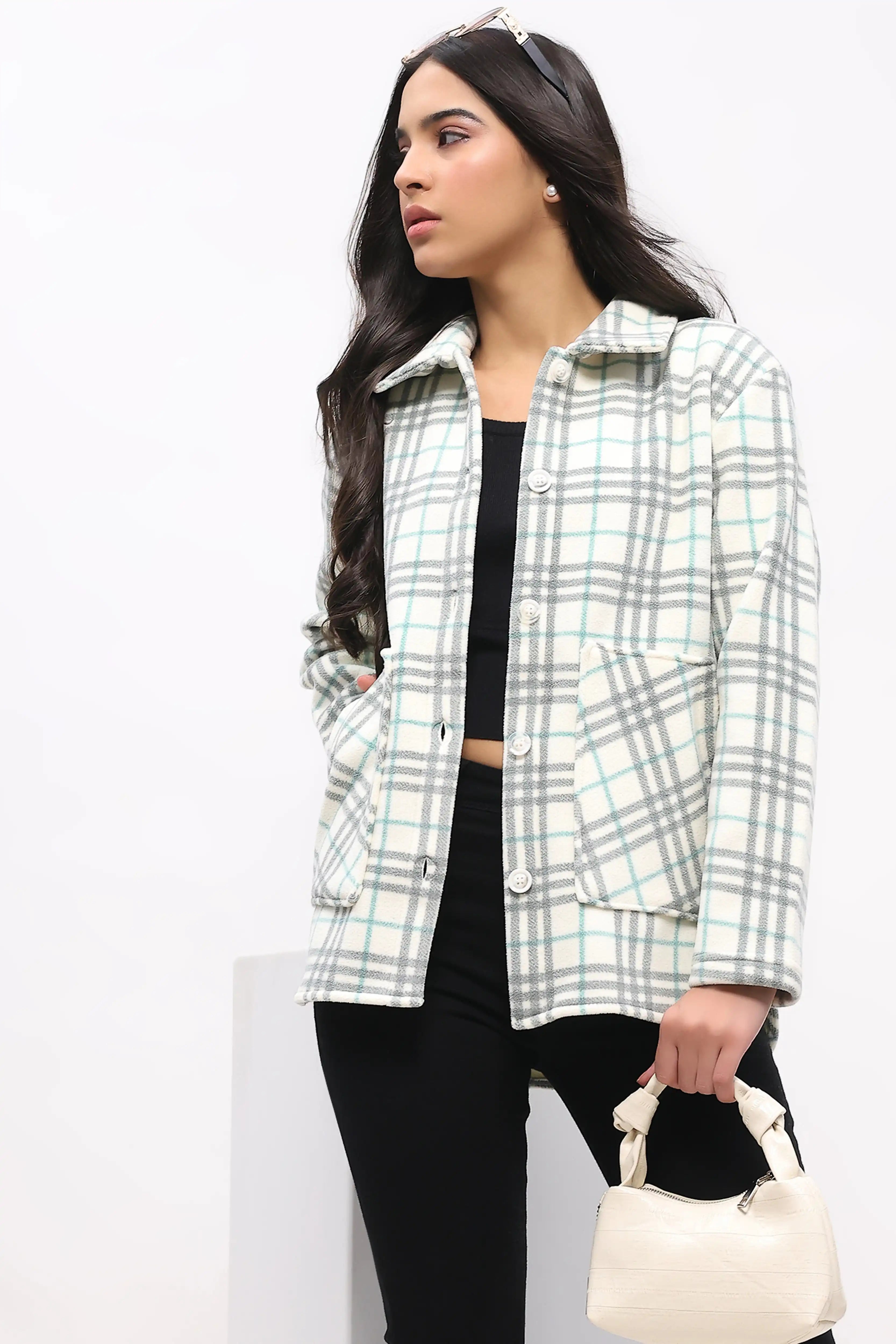 Grey Check Fleece-Lined Shacket