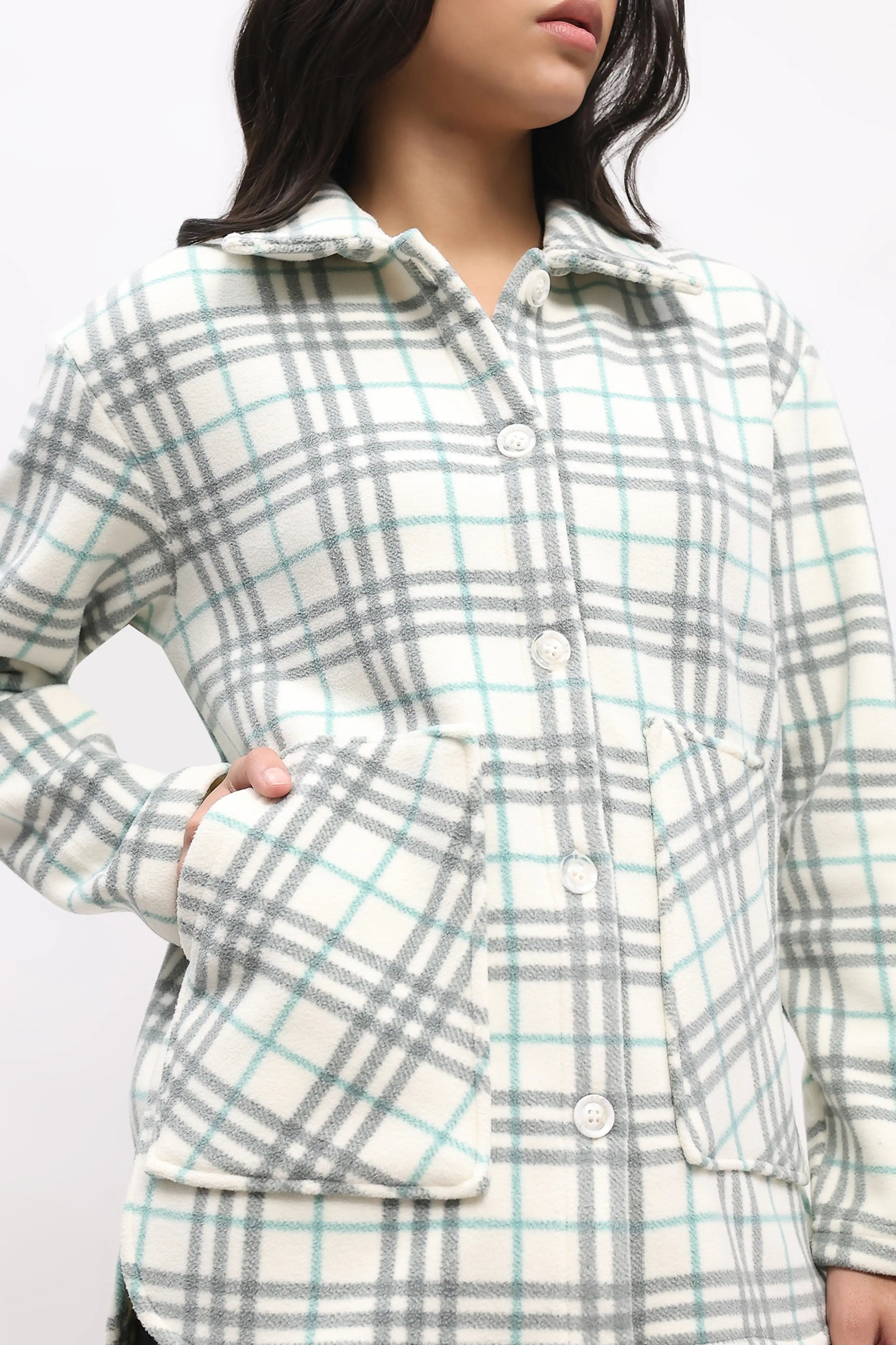 Grey Check Fleece-Lined Shacket