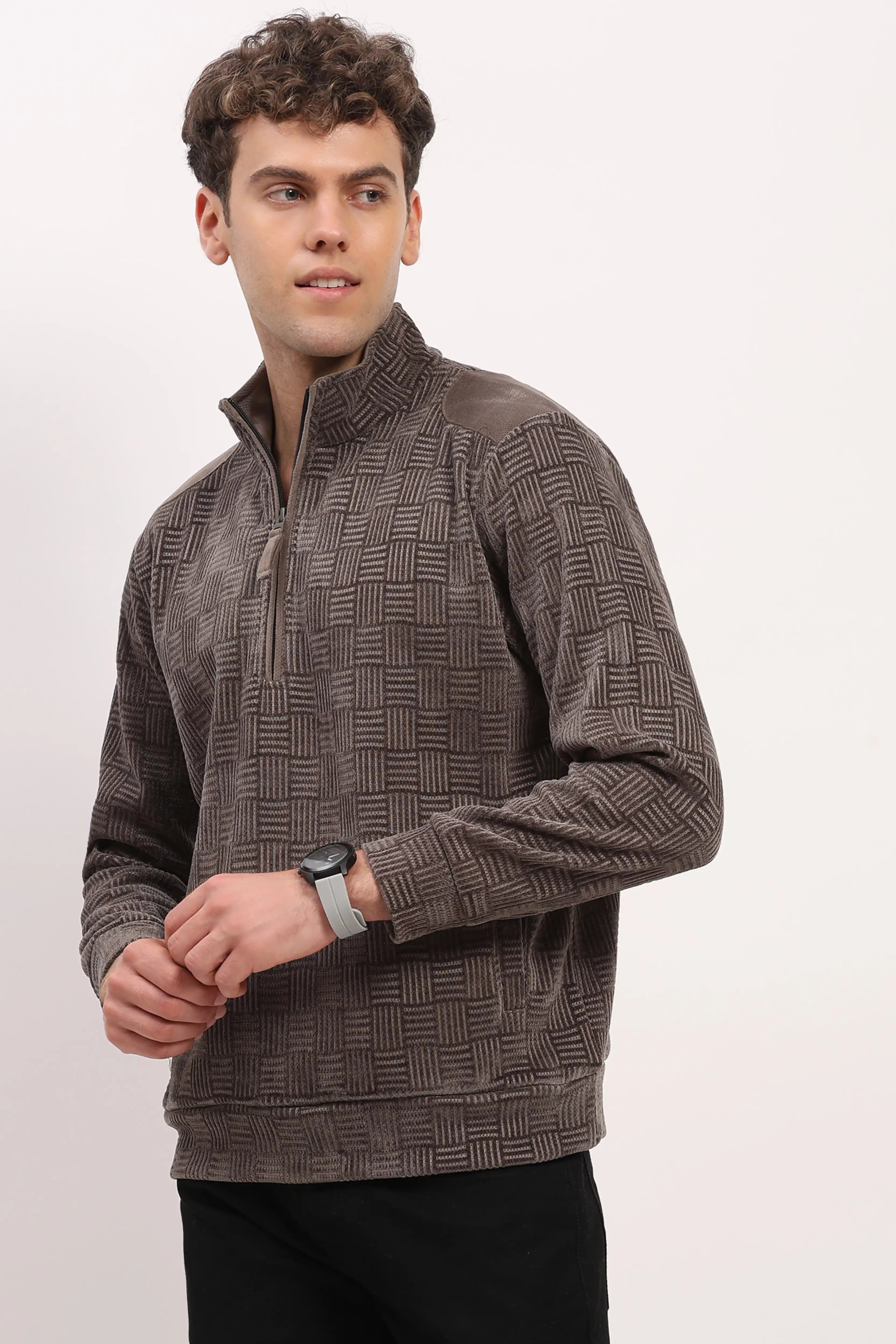 Textured Grey Half-Zip Sweatshirt