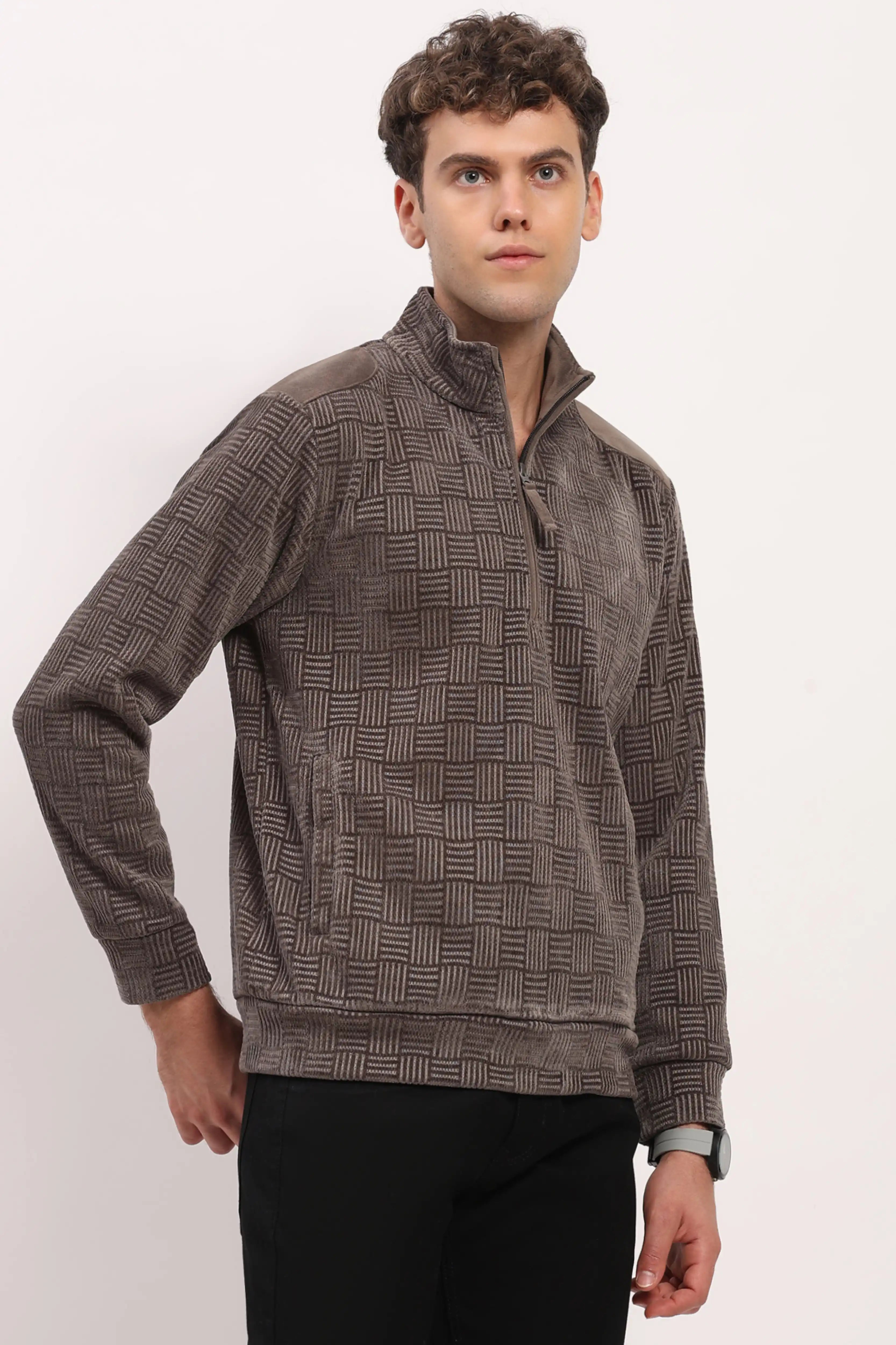 Textured Grey Half-Zip Sweatshirt