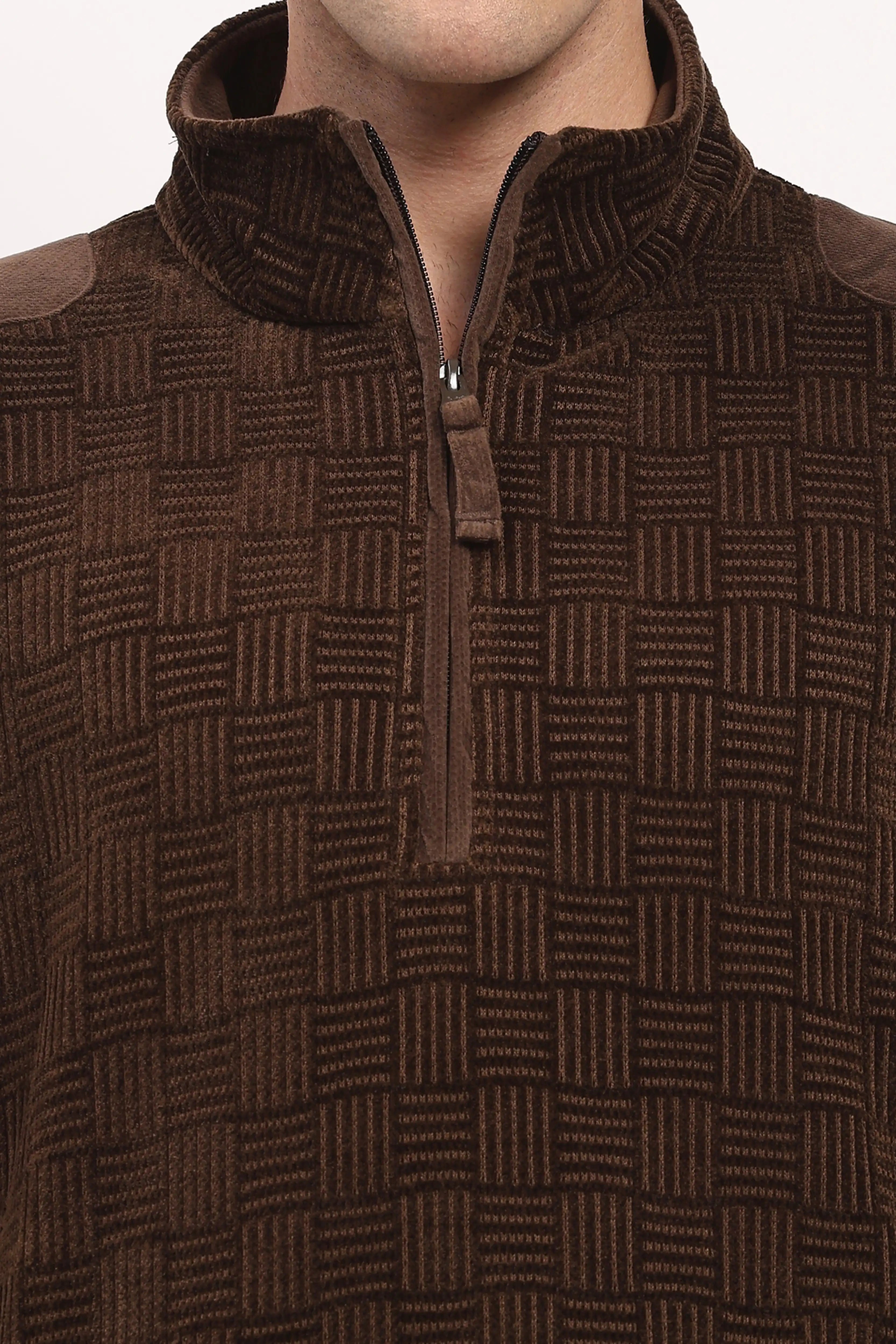 Textured Brown Half-Zip Sweatshirt