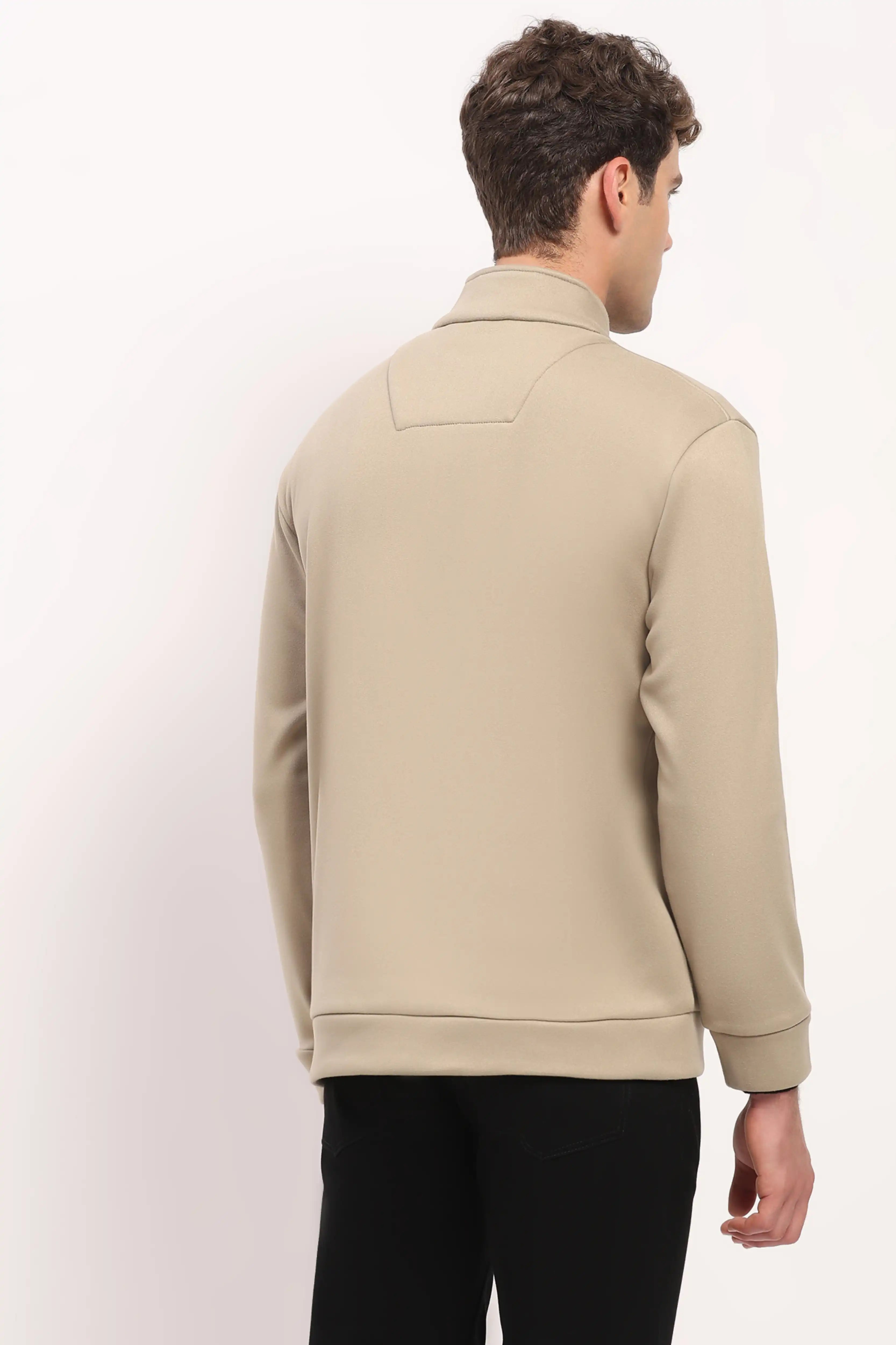 Velvet-Lined Beige Zip Sweatshirt