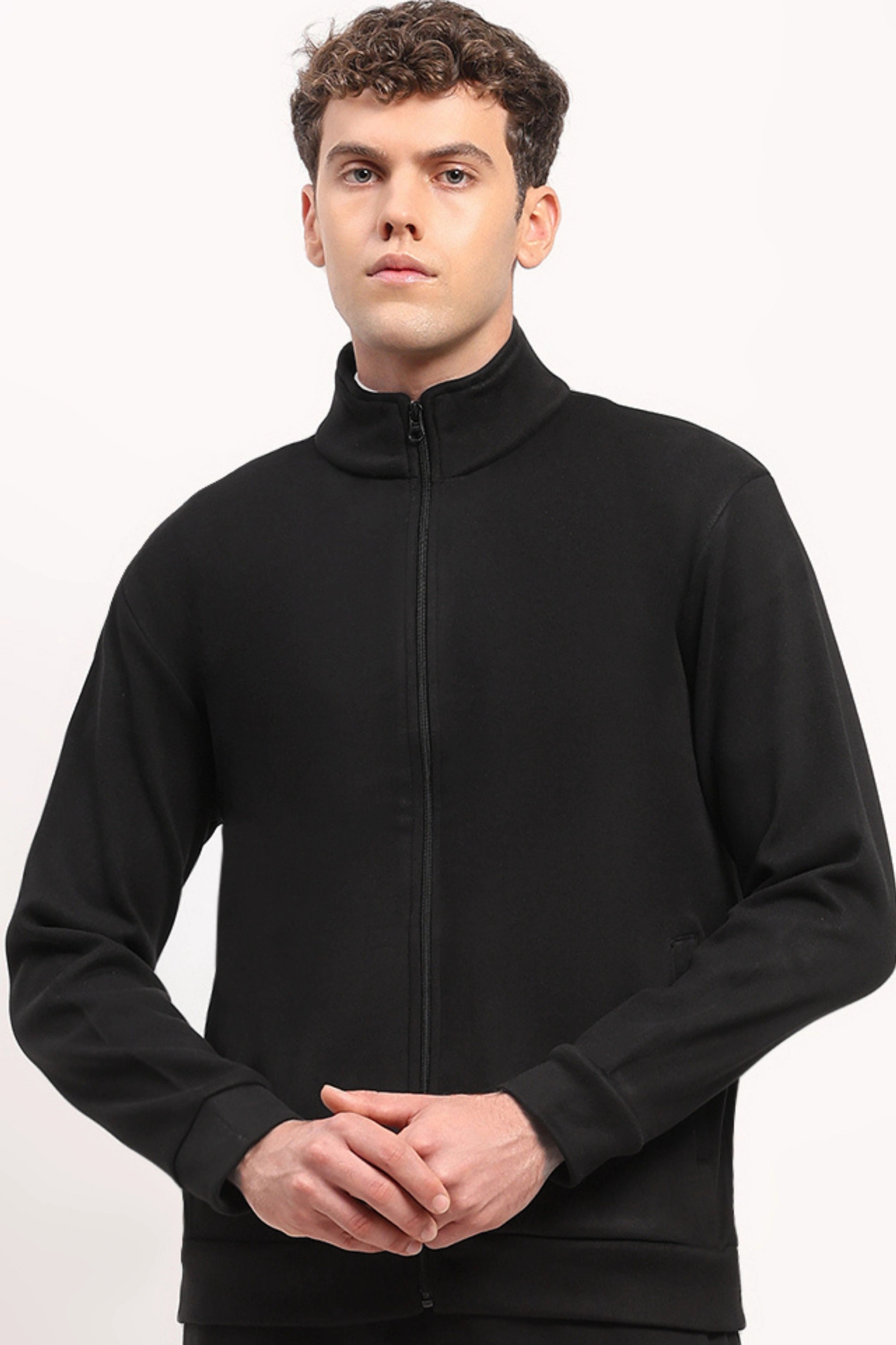 Velvet-Lined Black Zip Sweatshirt