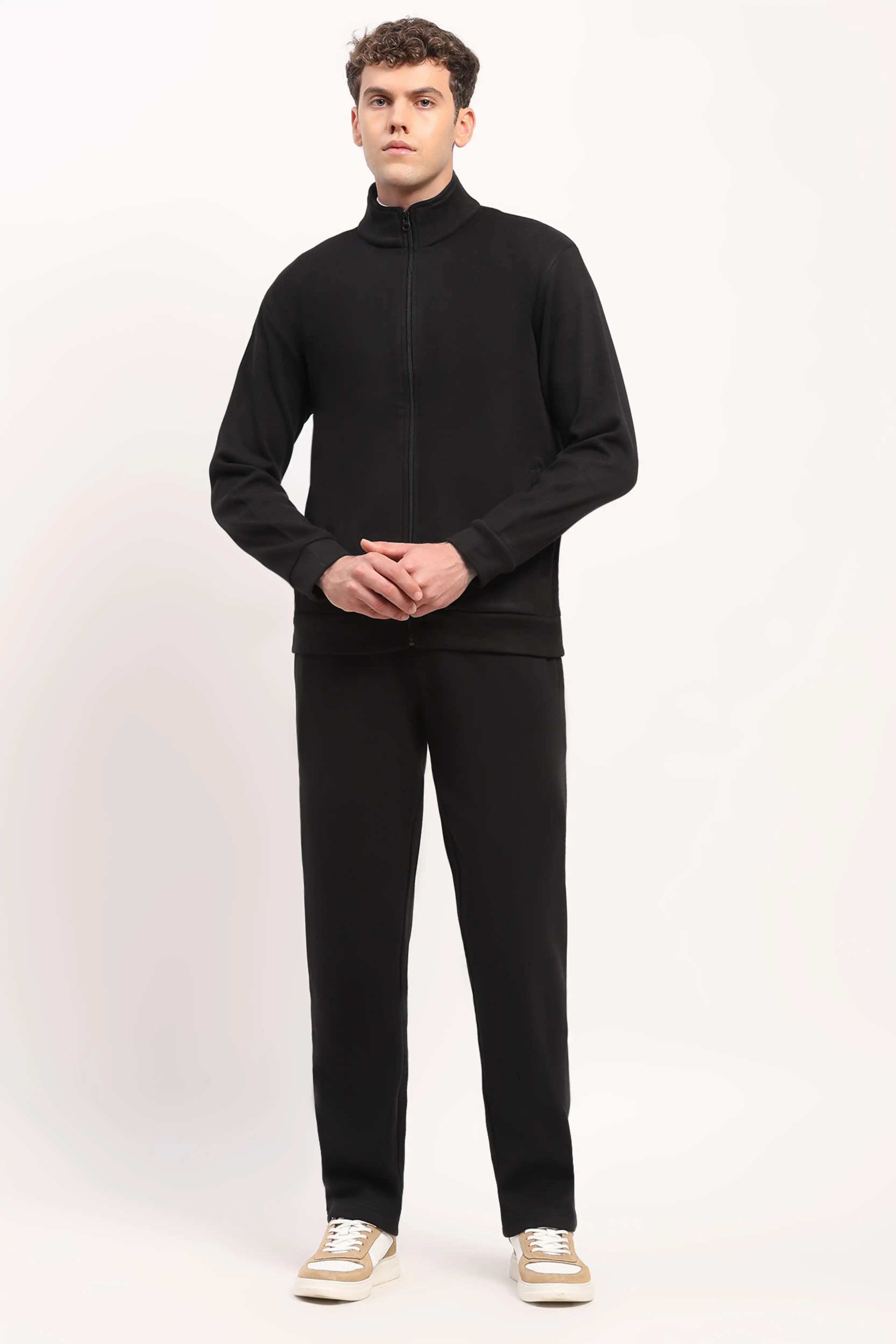 Velvet-Lined Black Zip Sweatshirt