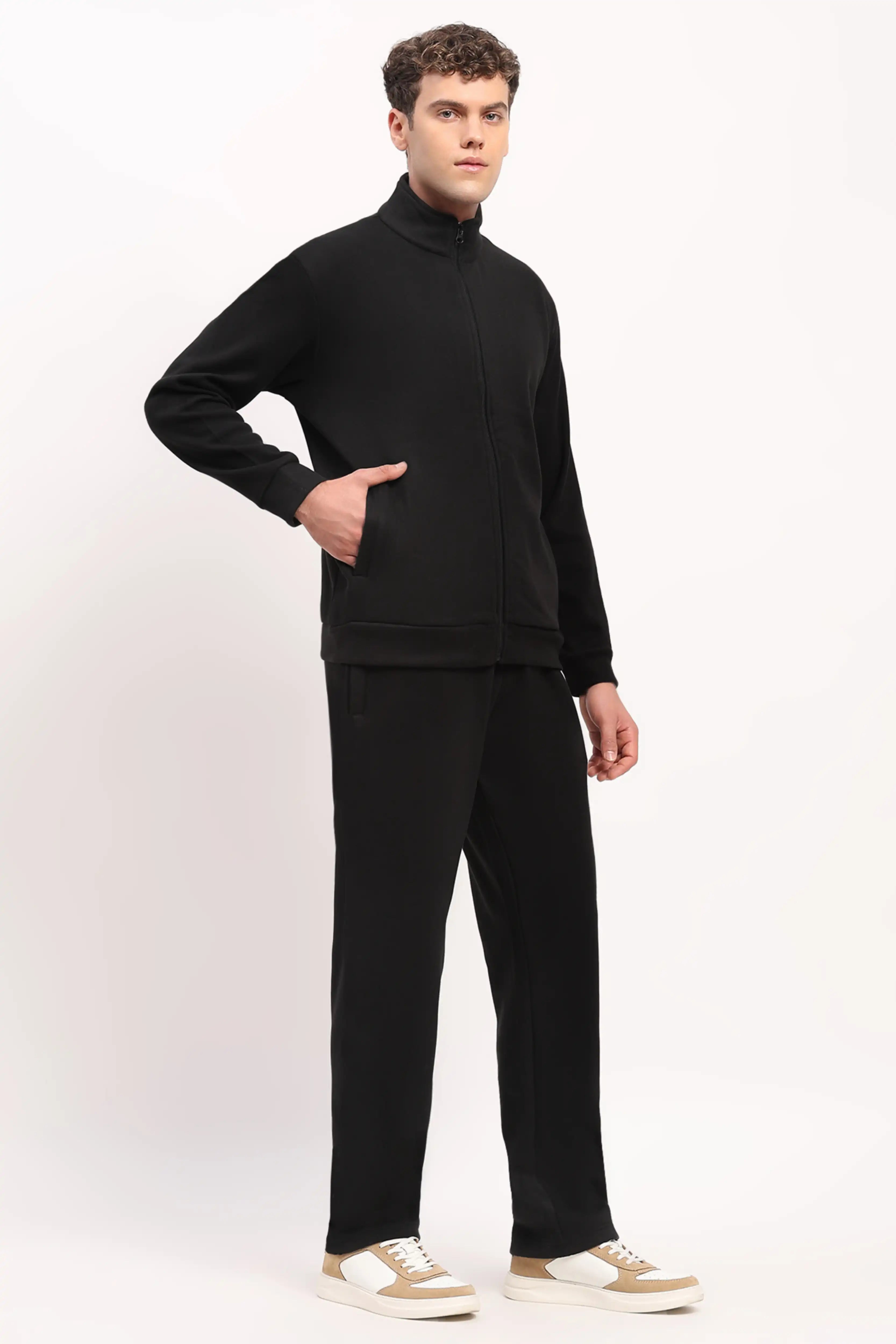 Velvet-Lined Black Zip Sweatshirt