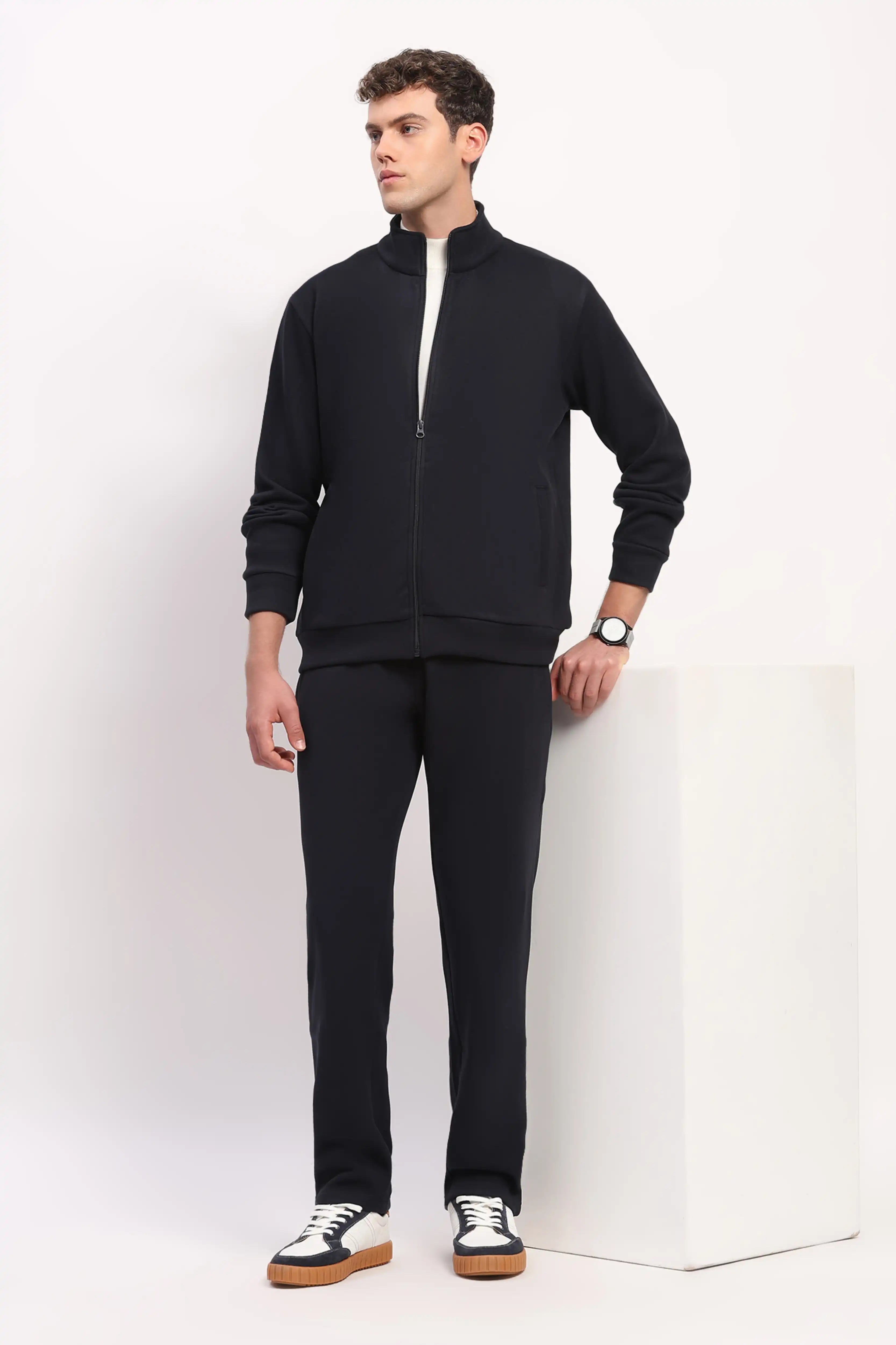 Velvet-Lined Navy Zip Sweatshirt