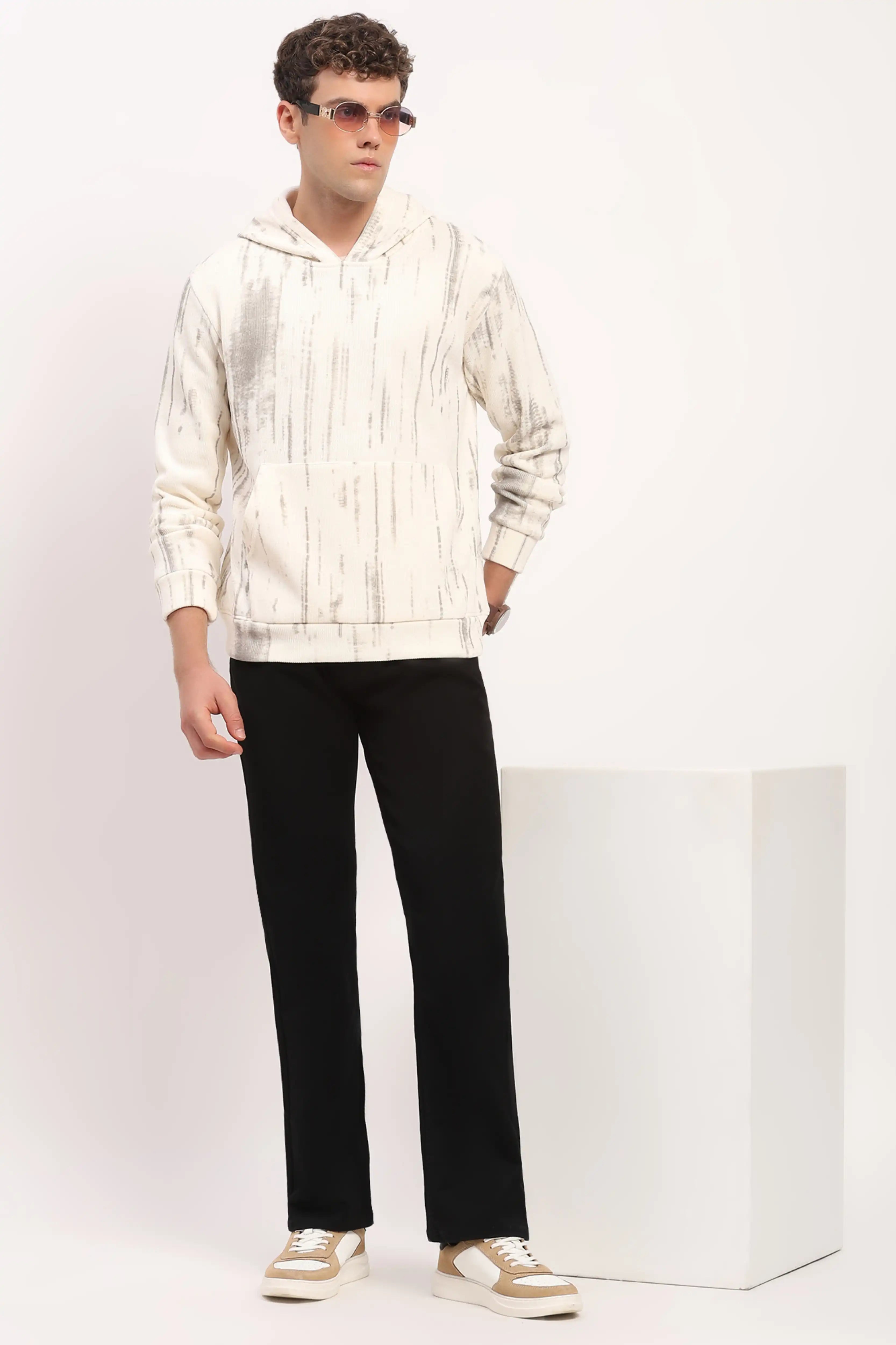 Velvet-Lined Marble Print Hoodie