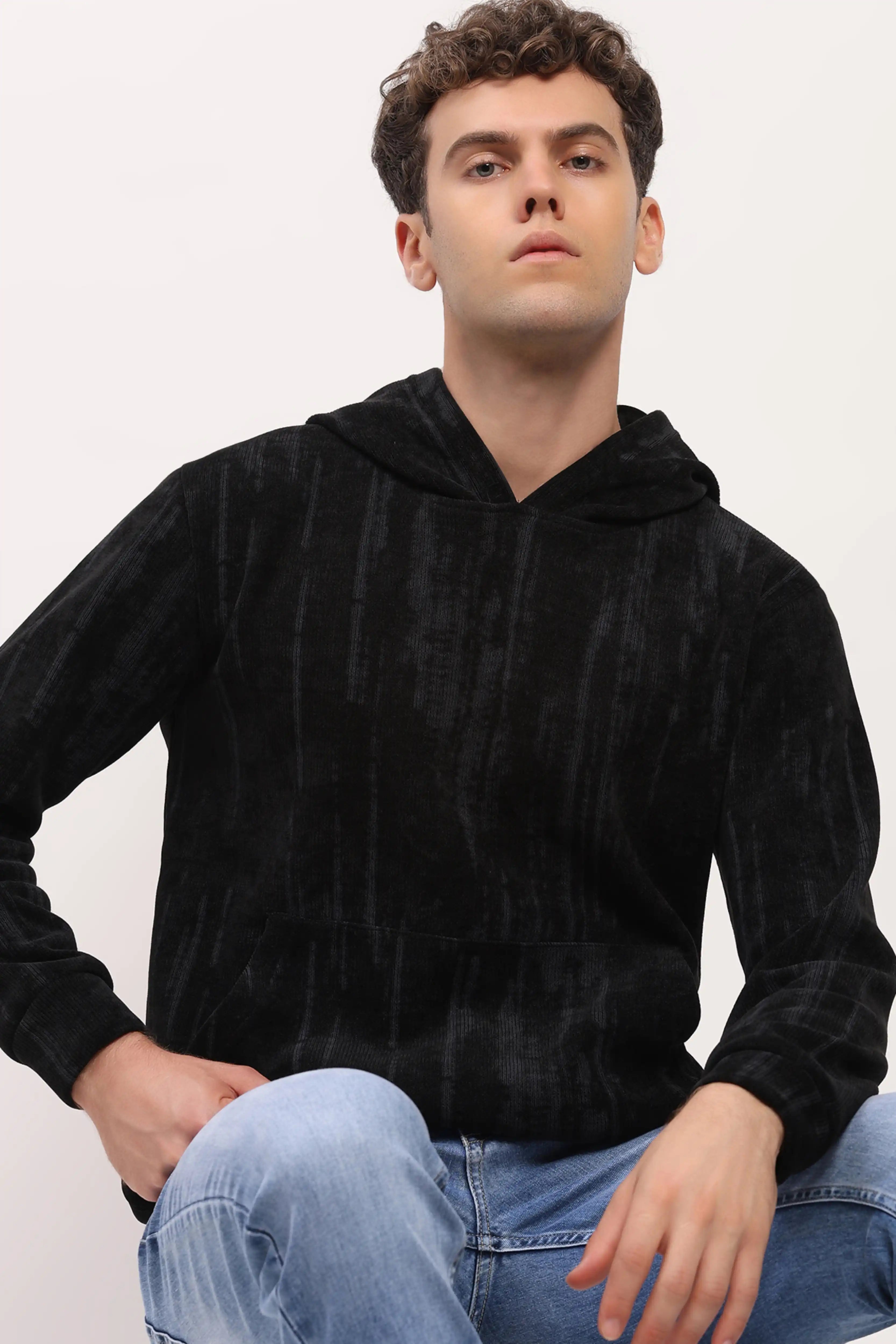 Velvet-Lined Marble Print Hoodie