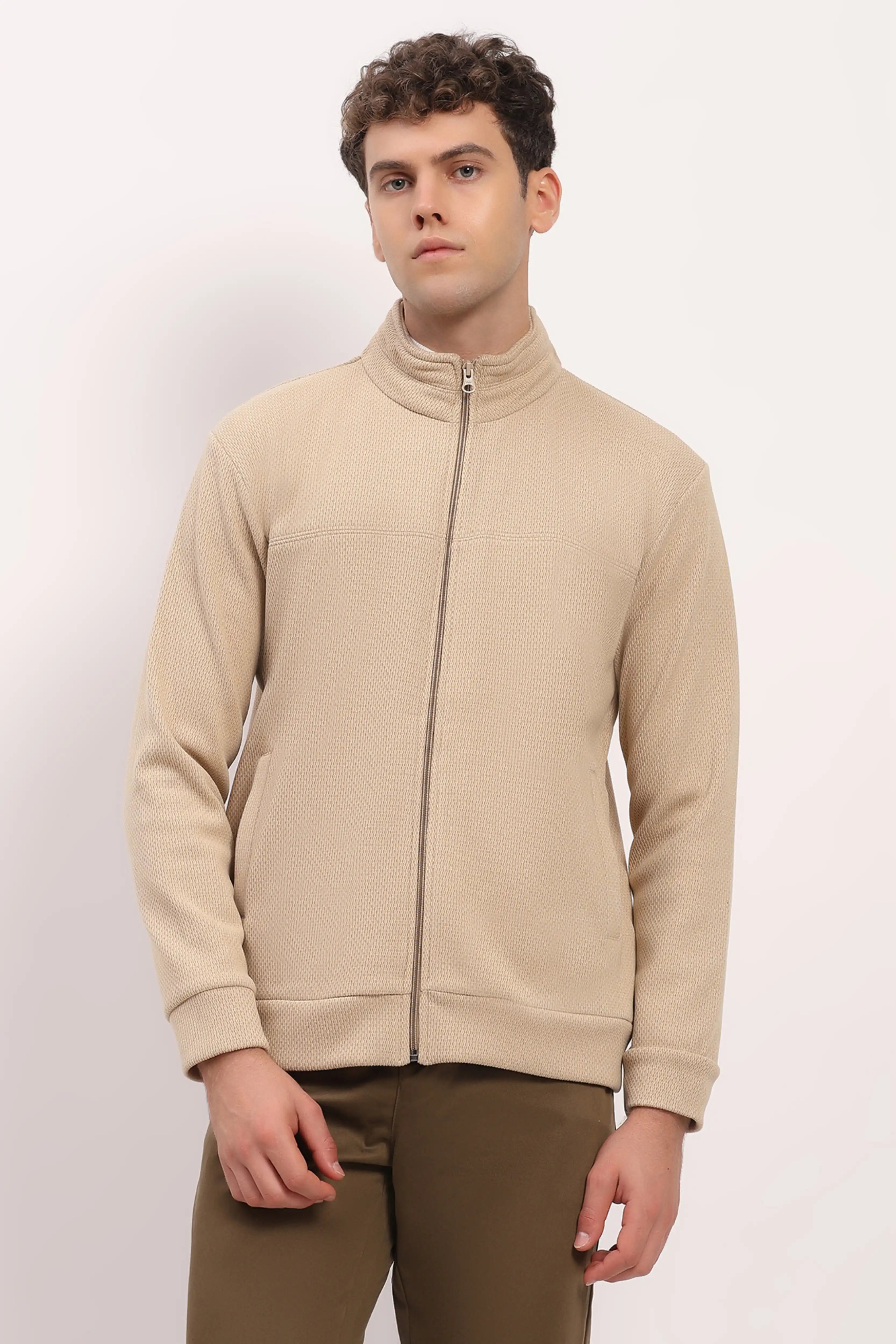 Beige Zipper Winter Jacket