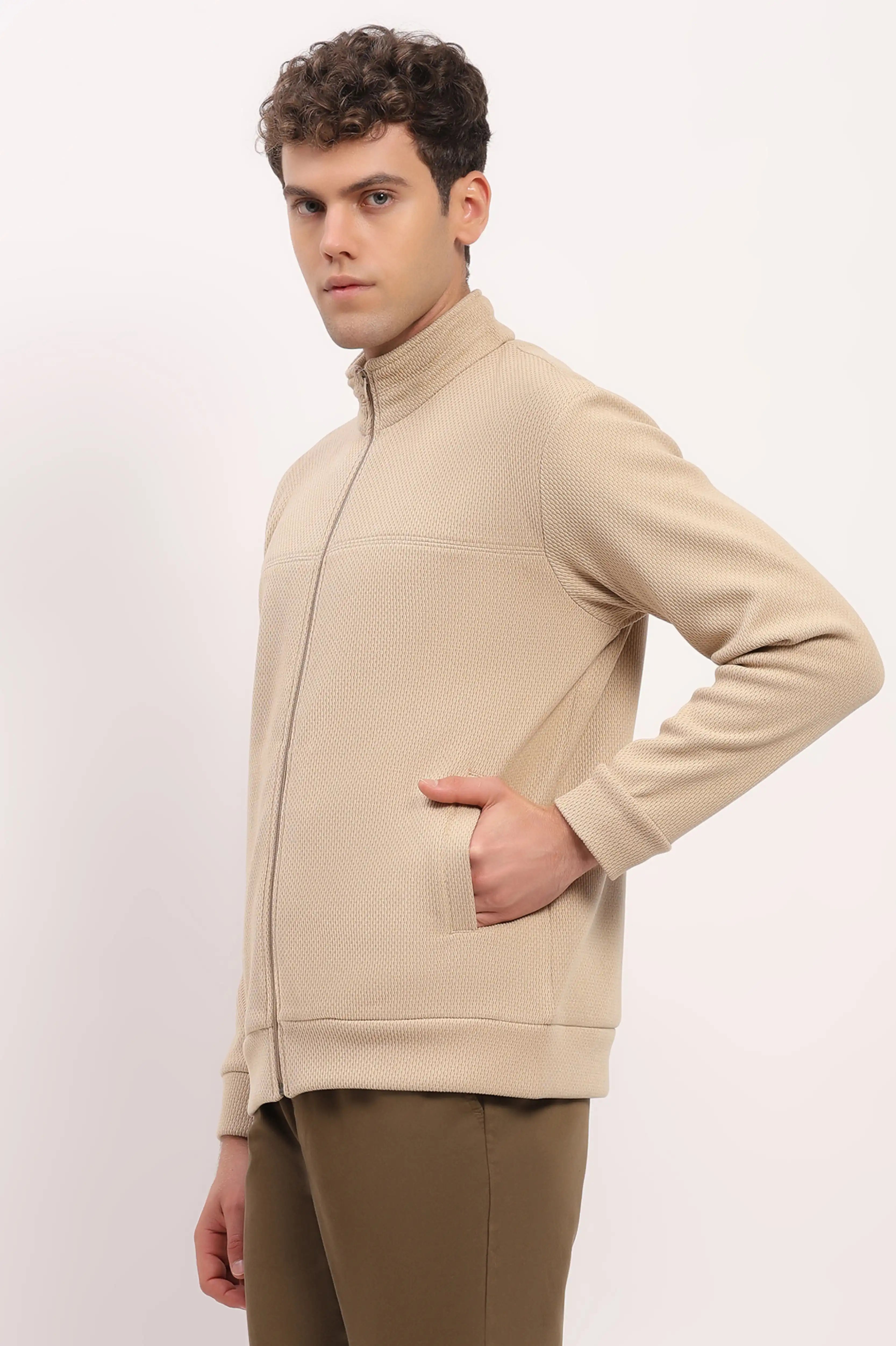 Beige Zipper Winter Jacket