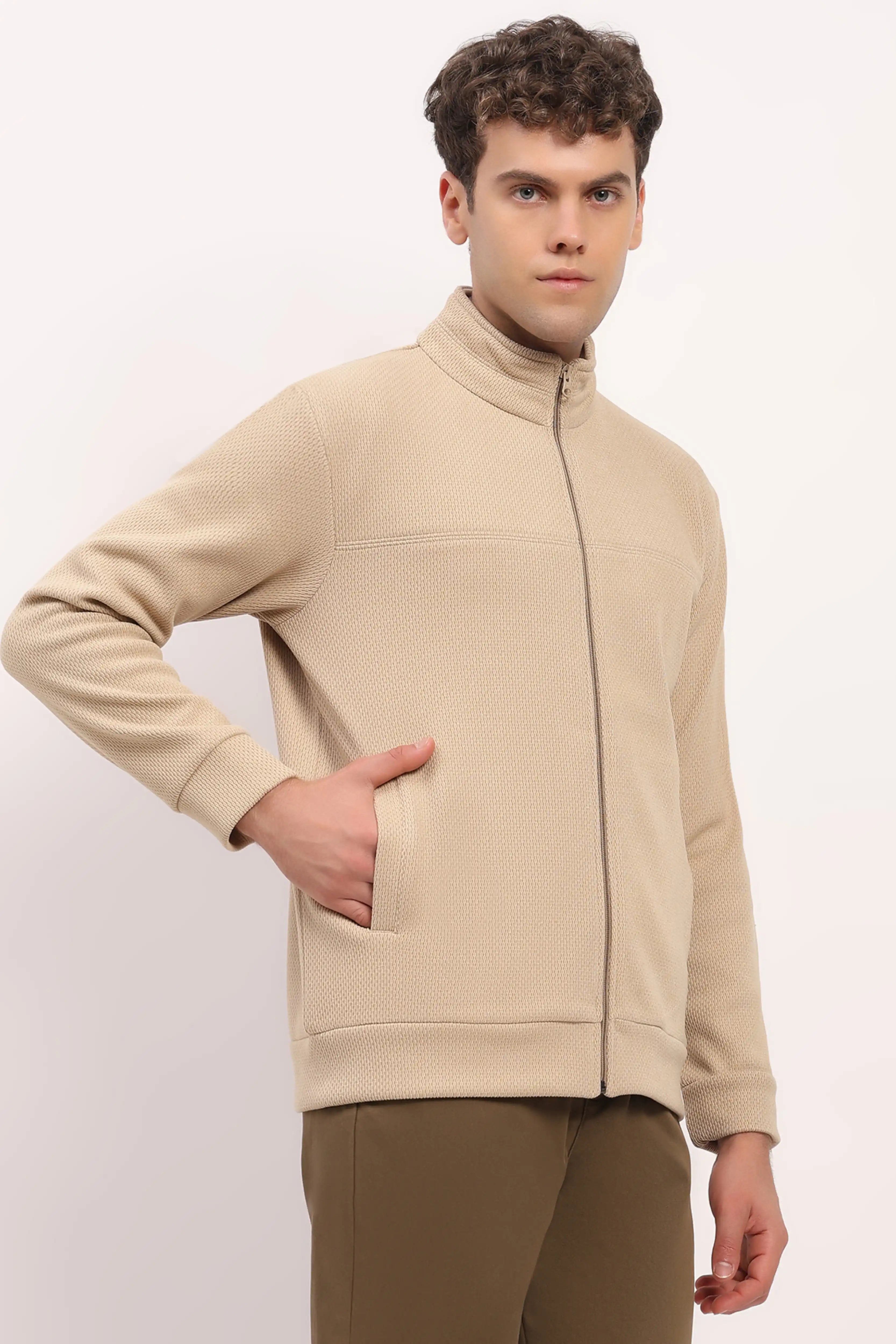 Beige Zipper Winter Jacket
