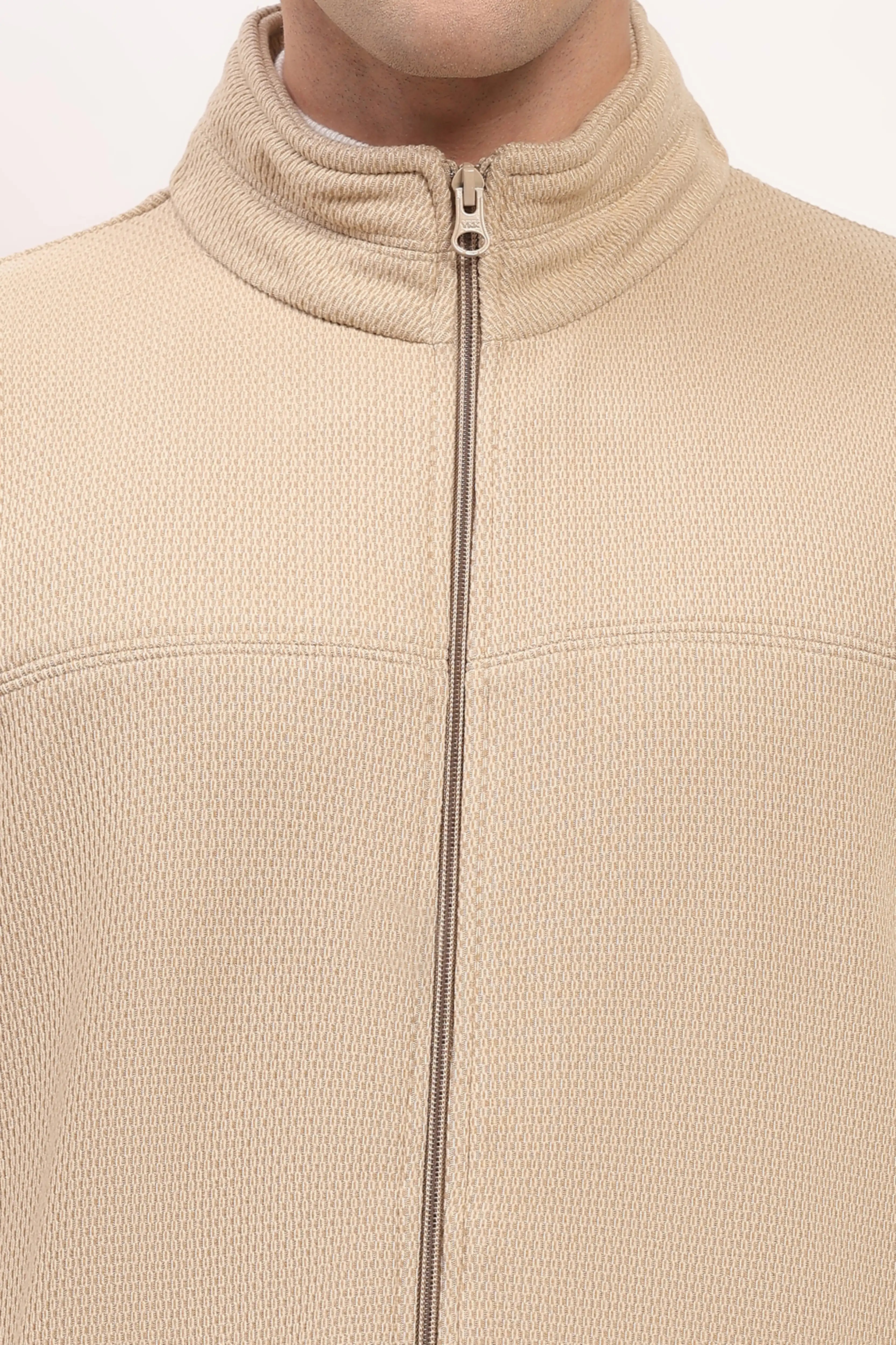 Beige Zipper Winter Jacket