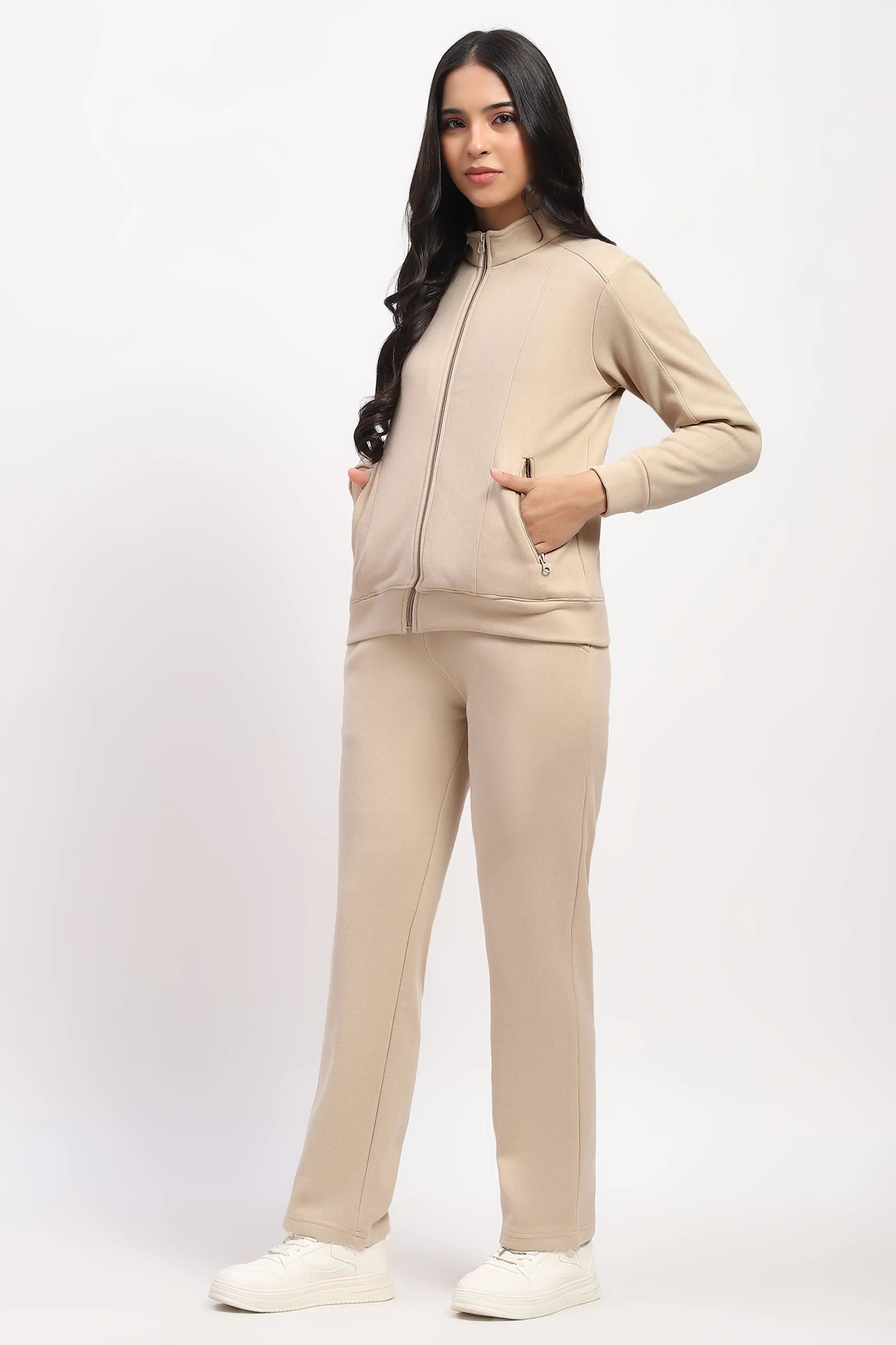 Beige Velvet-Lined Sweatshirt