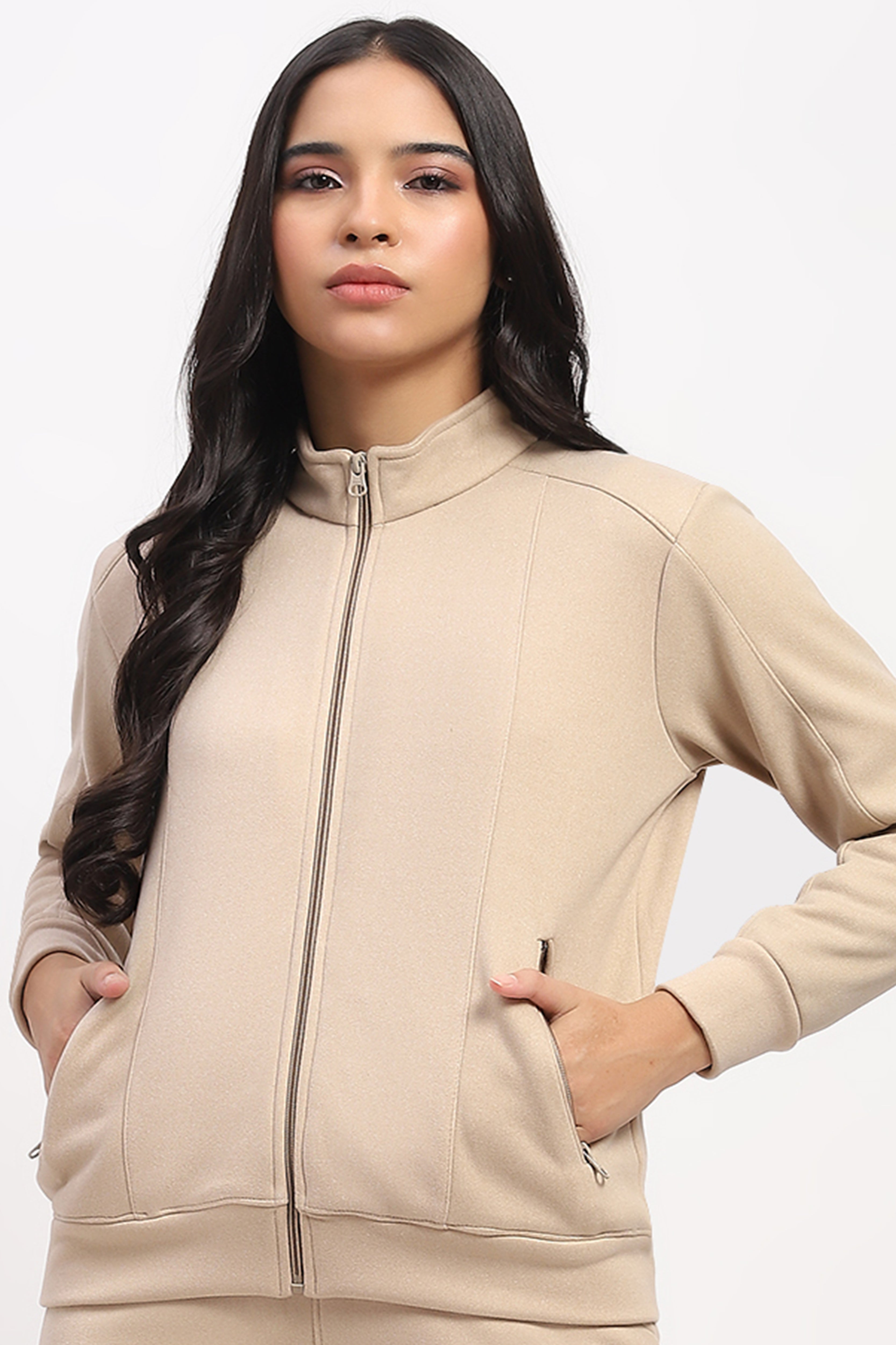 Beige Velvet-Lined Winter Co-ord Set - Global Republic