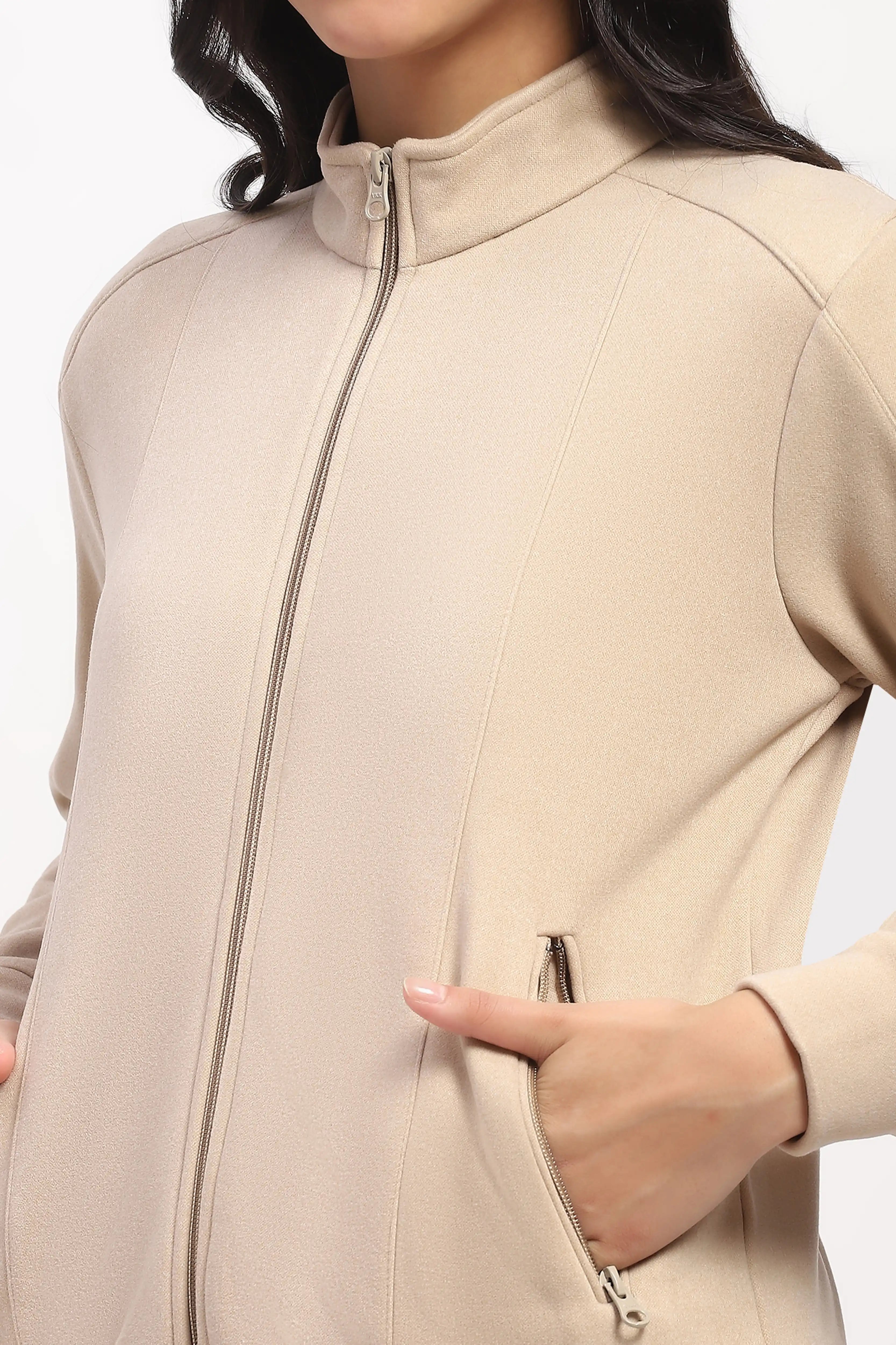 Beige Velvet-Lined Sweatshirt