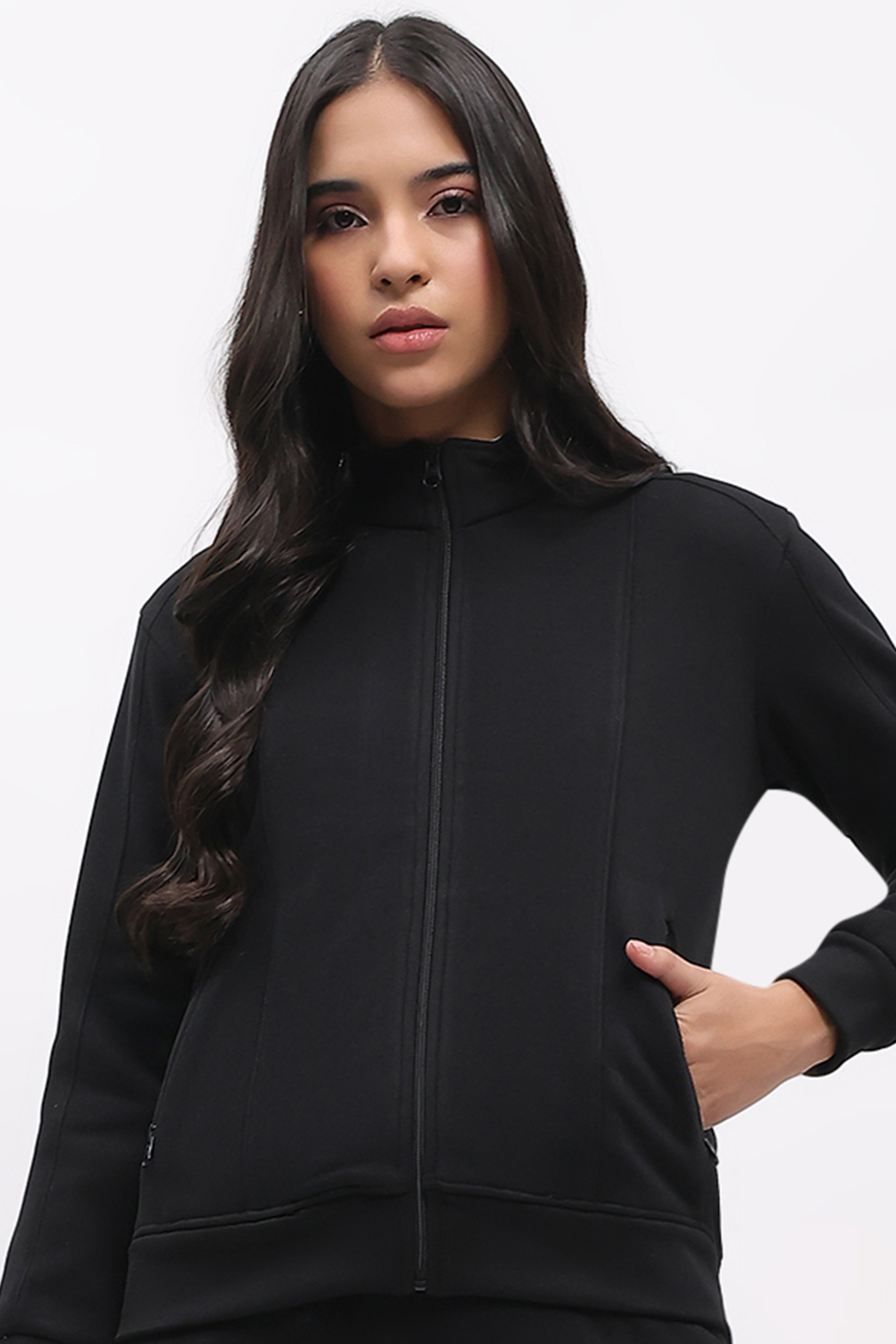 Black Velvet-Lined Sweatshirt