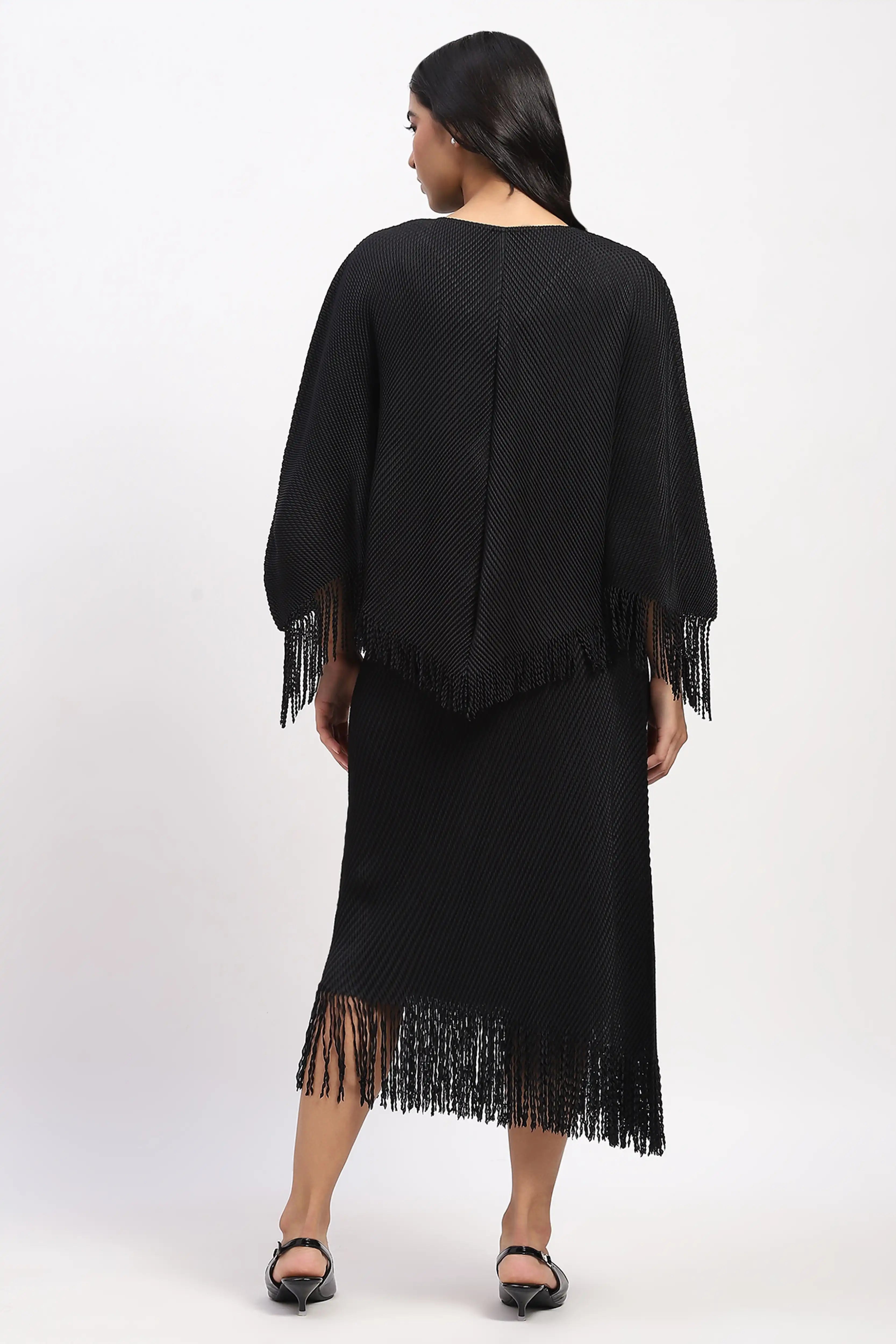 Black Bohemian Frayed Edge Top & Skirt Set