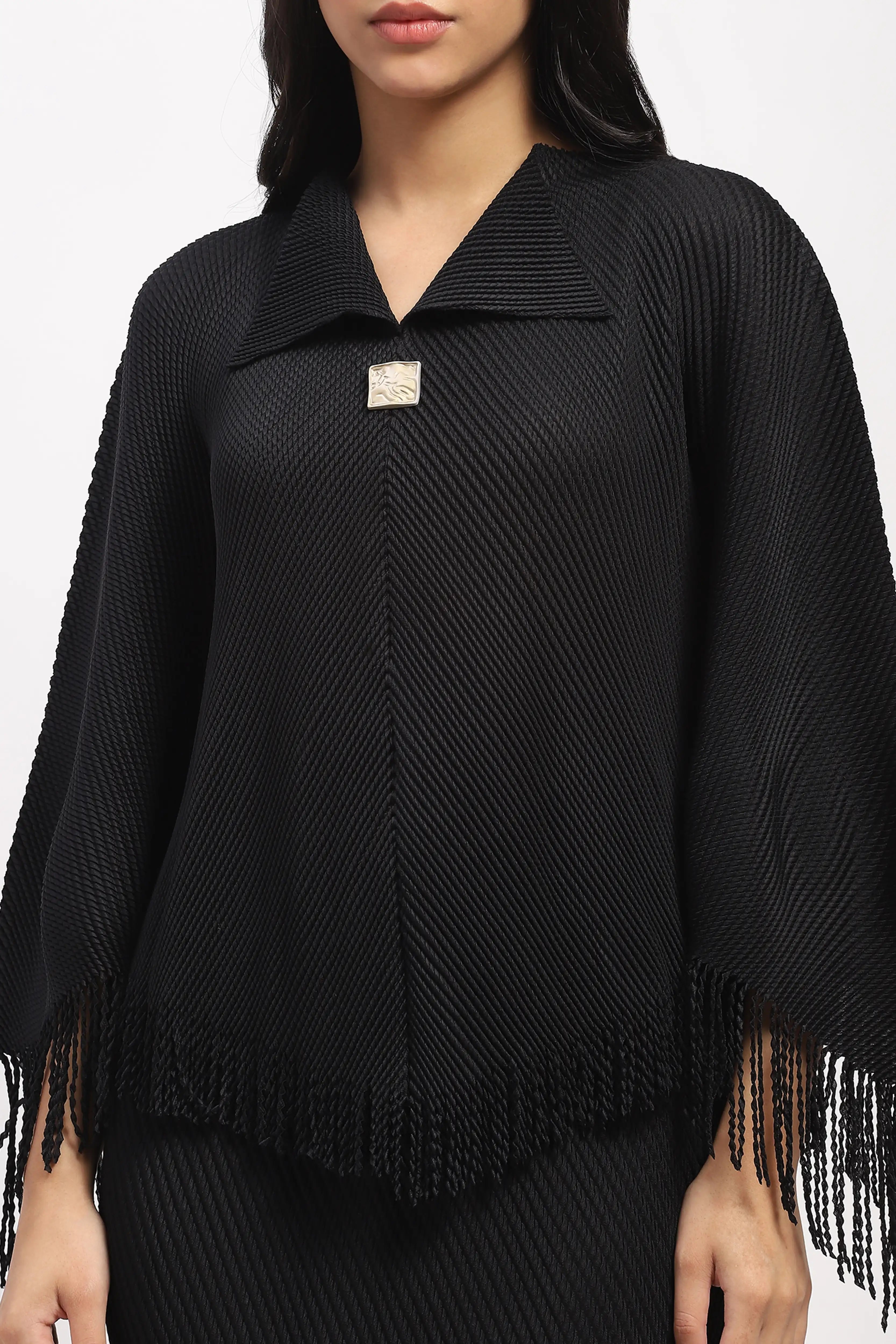 Black Bohemian Frayed Edge Top & Skirt Set