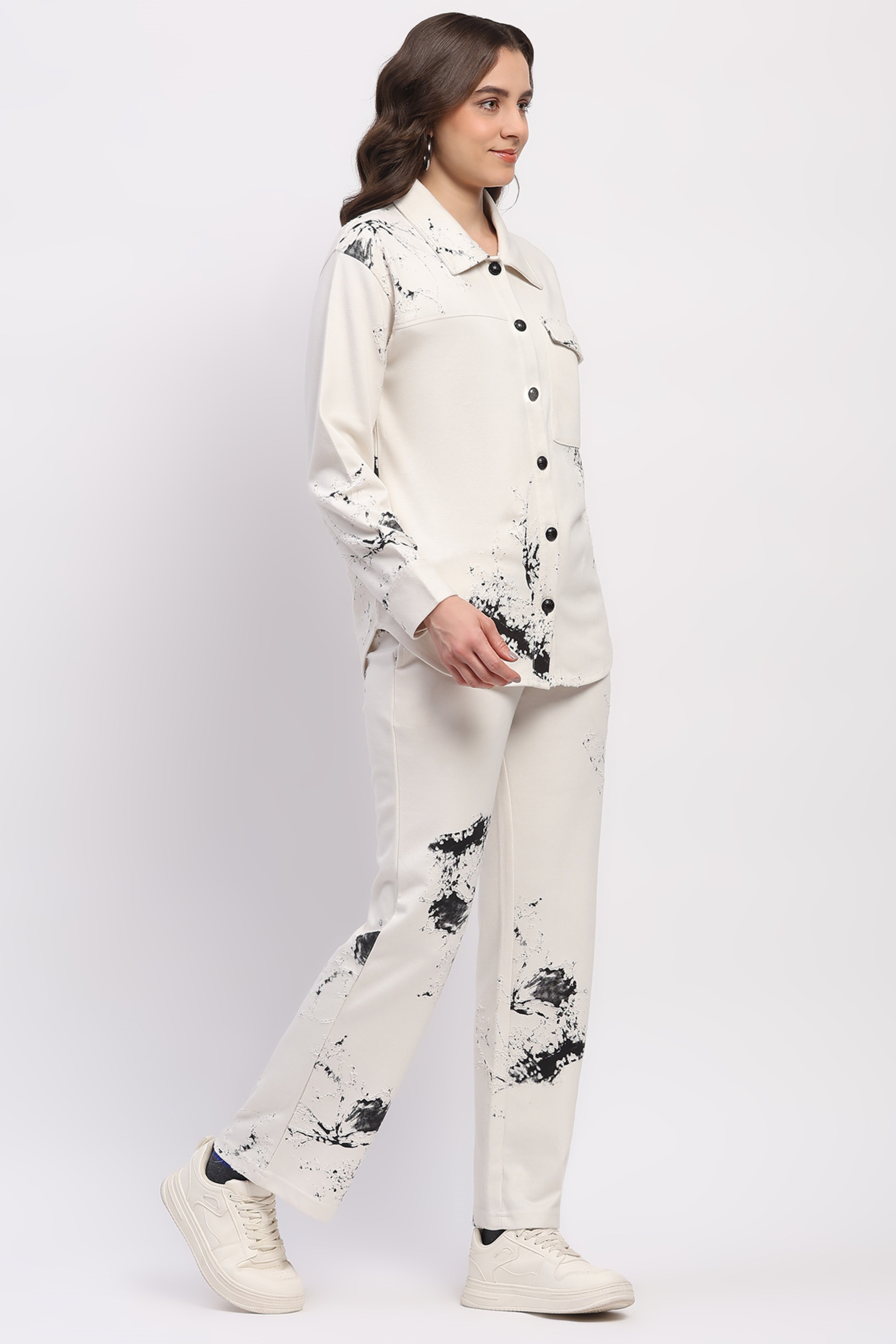 White Abstract Print Loungewear Set