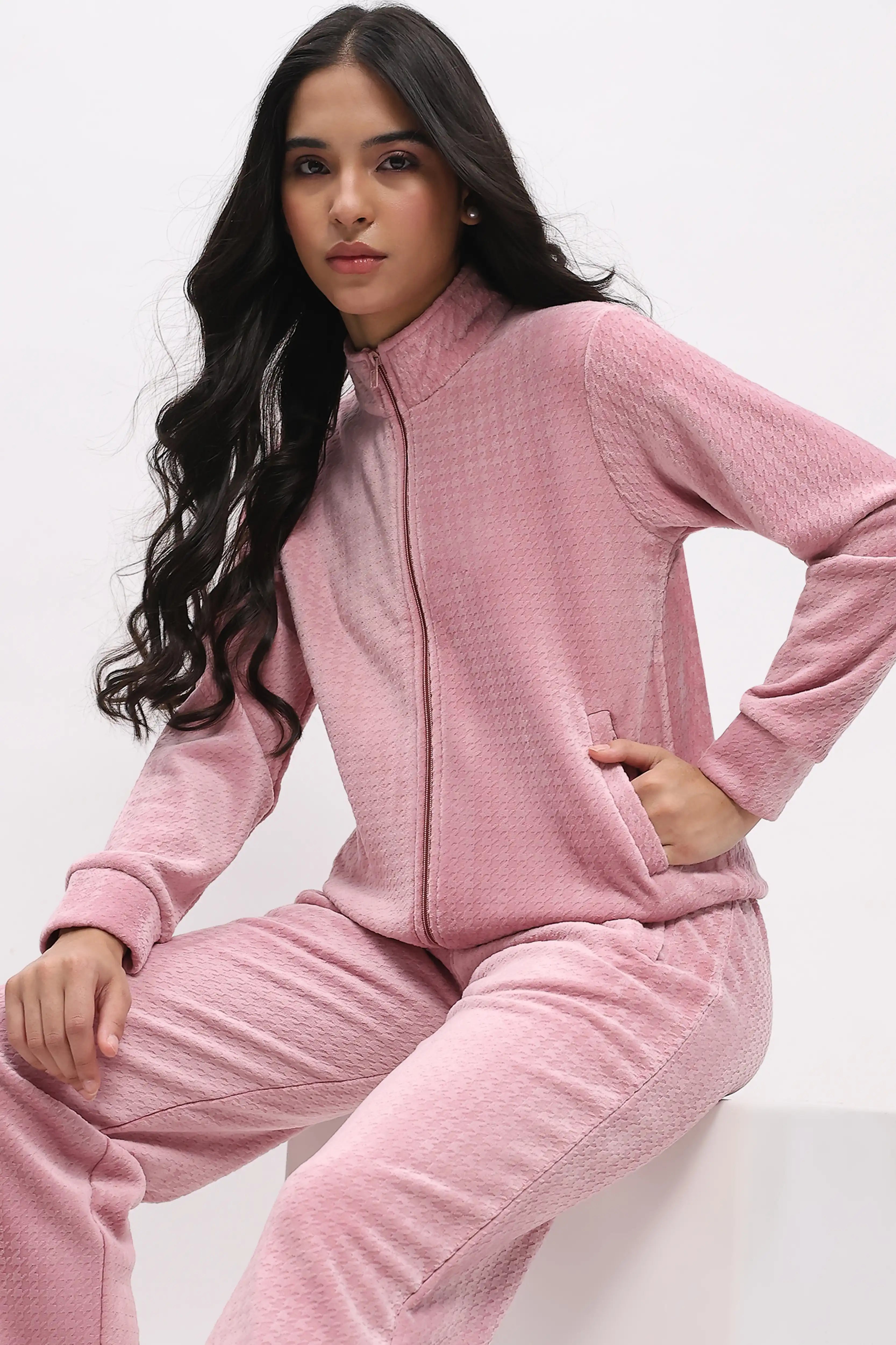 Pink Houndstooth Velvet Co-ord Set