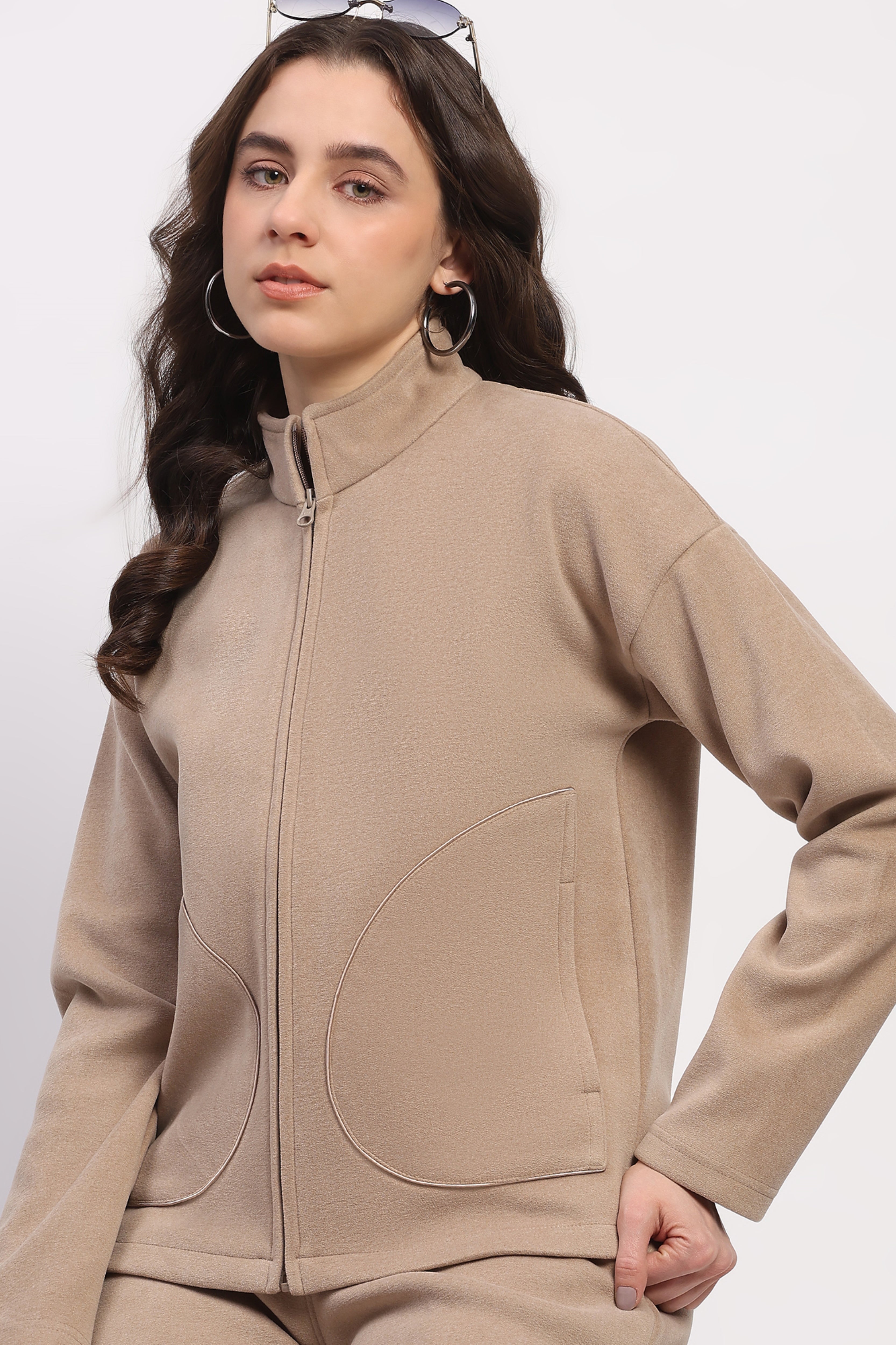 Beige Drop-Shoulder Winter Tracksuit
