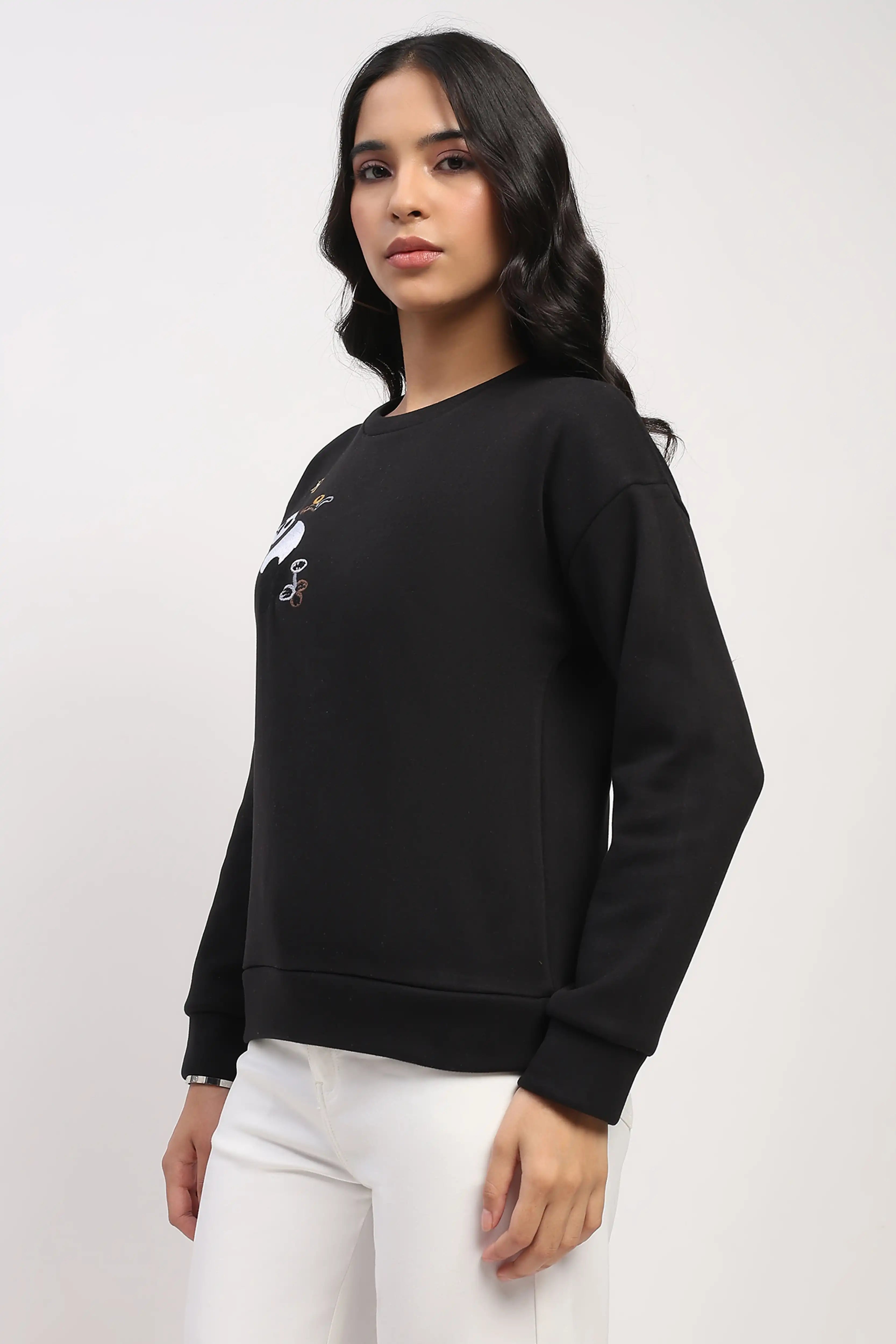 Panda Embroidered Drop-Shoulder Sweatshirt