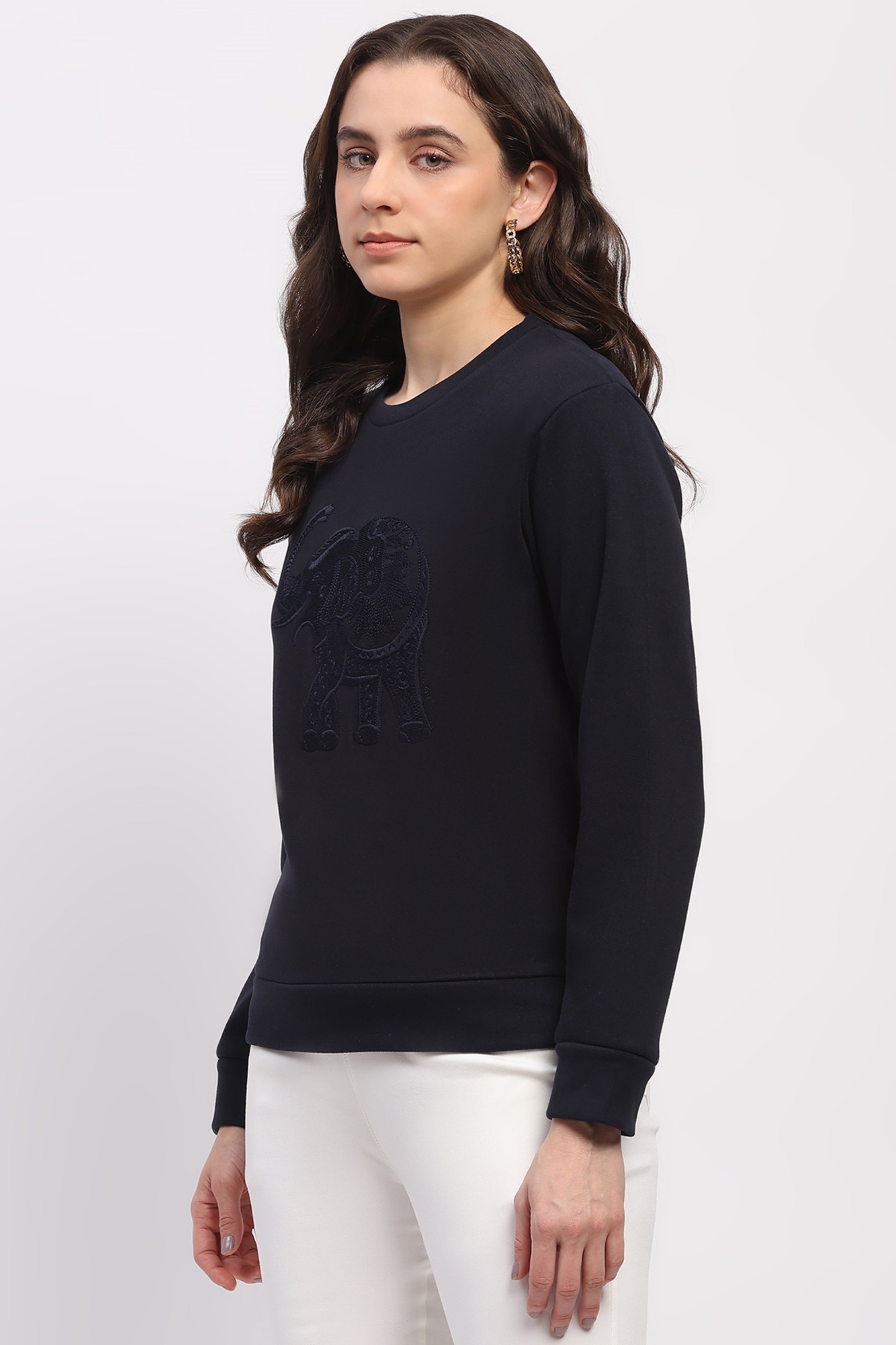 Navy Elephant Embroidered Sweatshirt