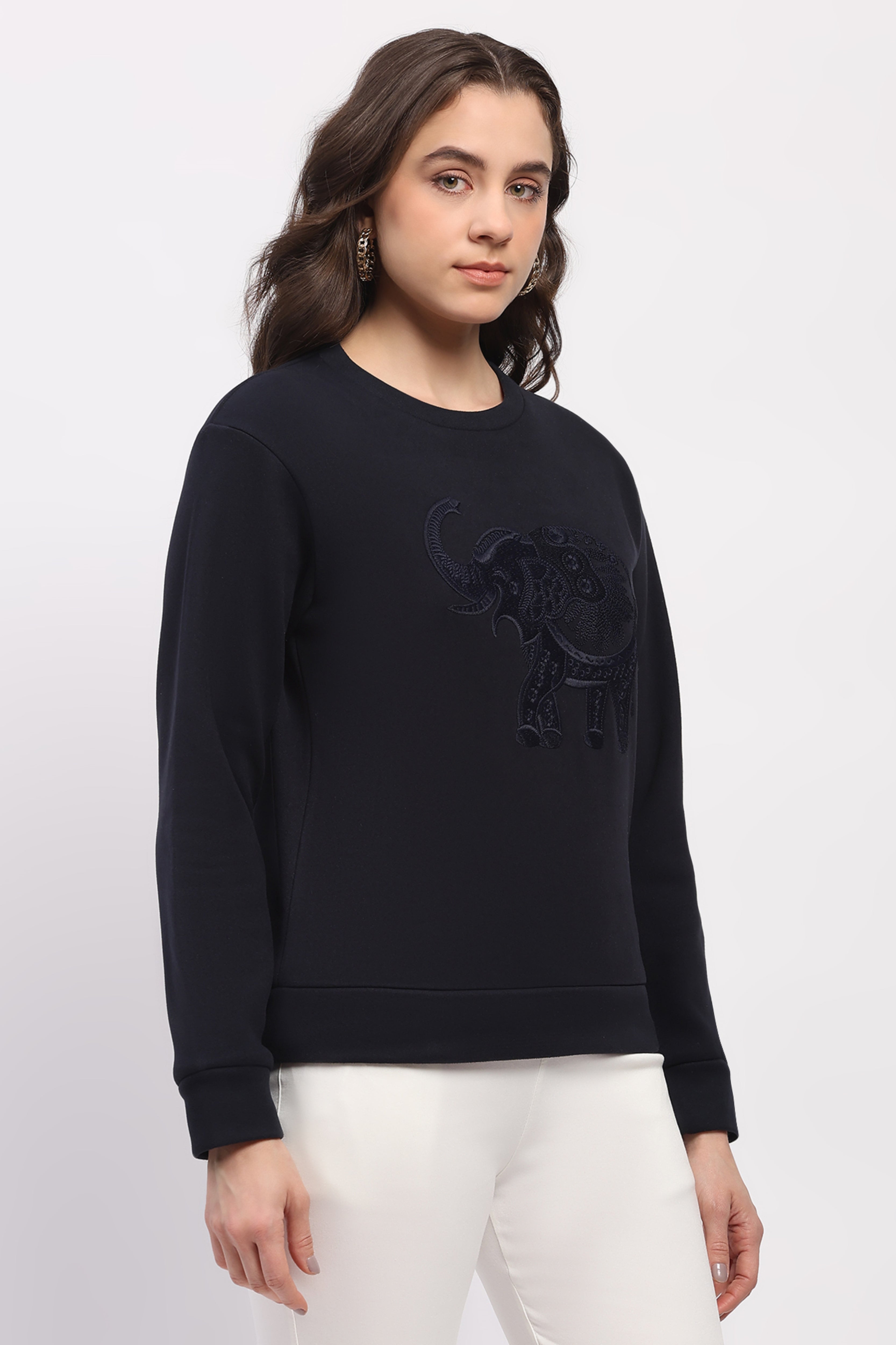 Navy Elephant Embroidered Sweatshirt