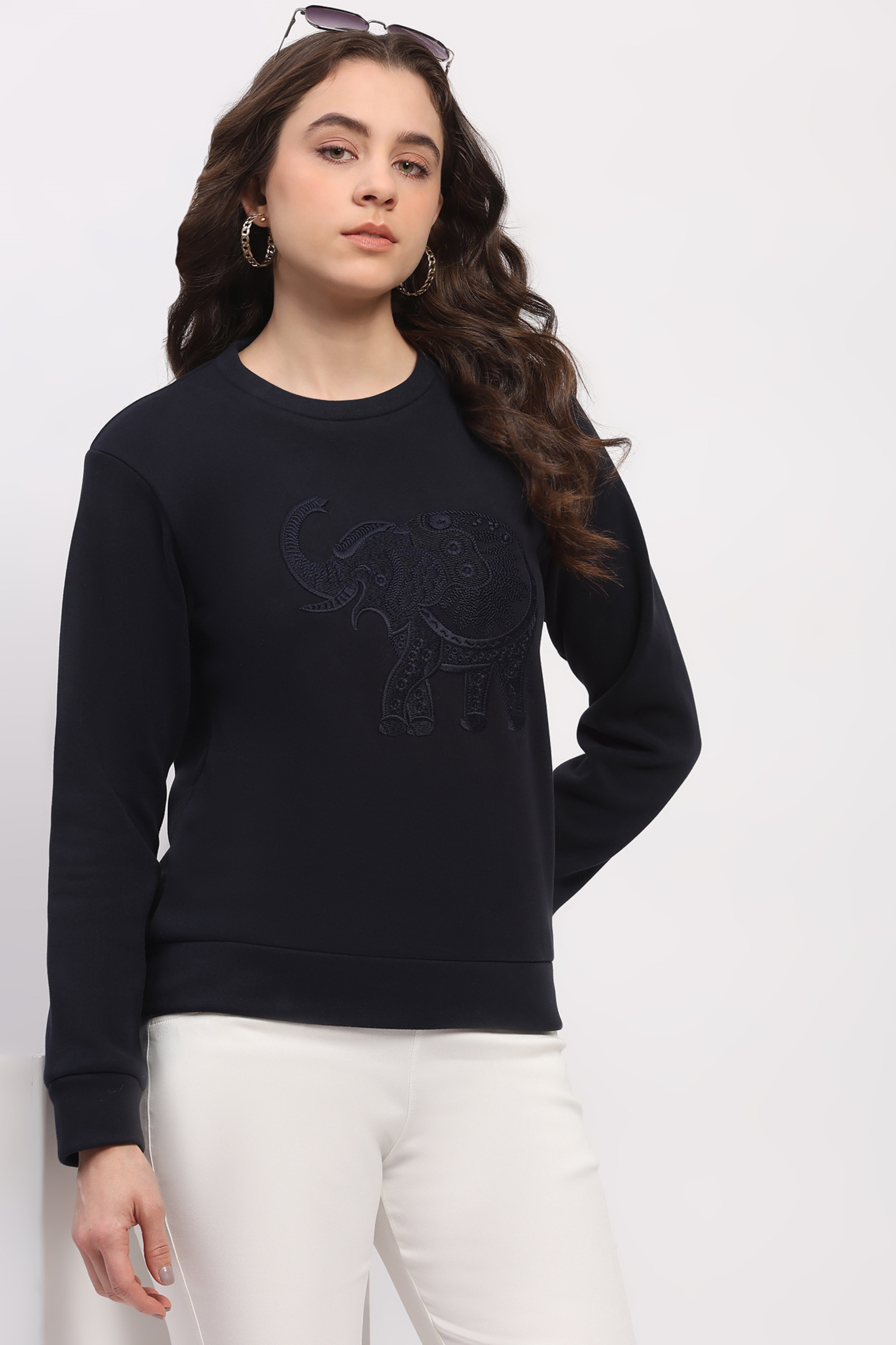 Navy Elephant Embroidered Sweatshirt