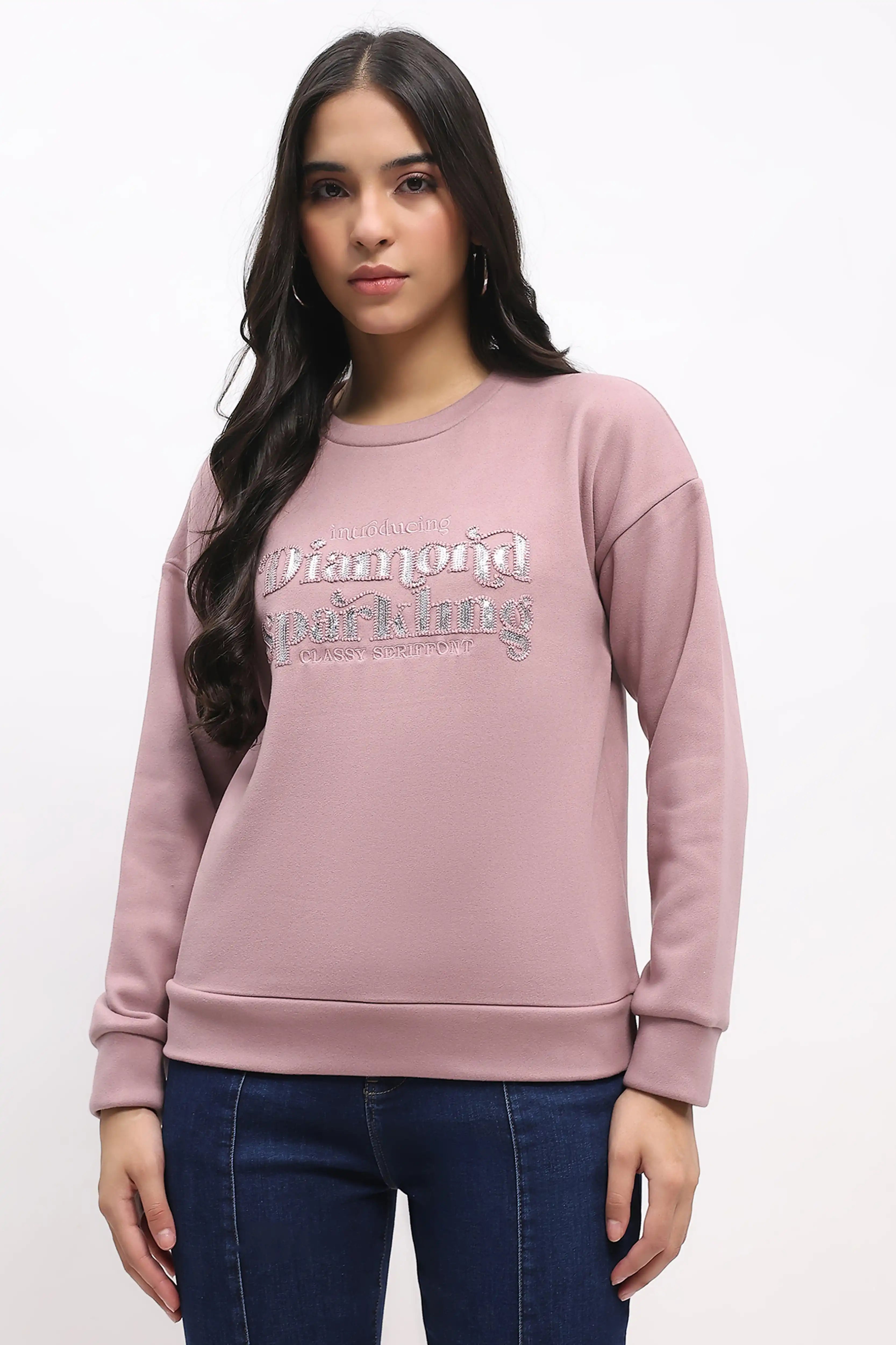 Sequin Embroidered Drop-Shoulder Sweatshirt
