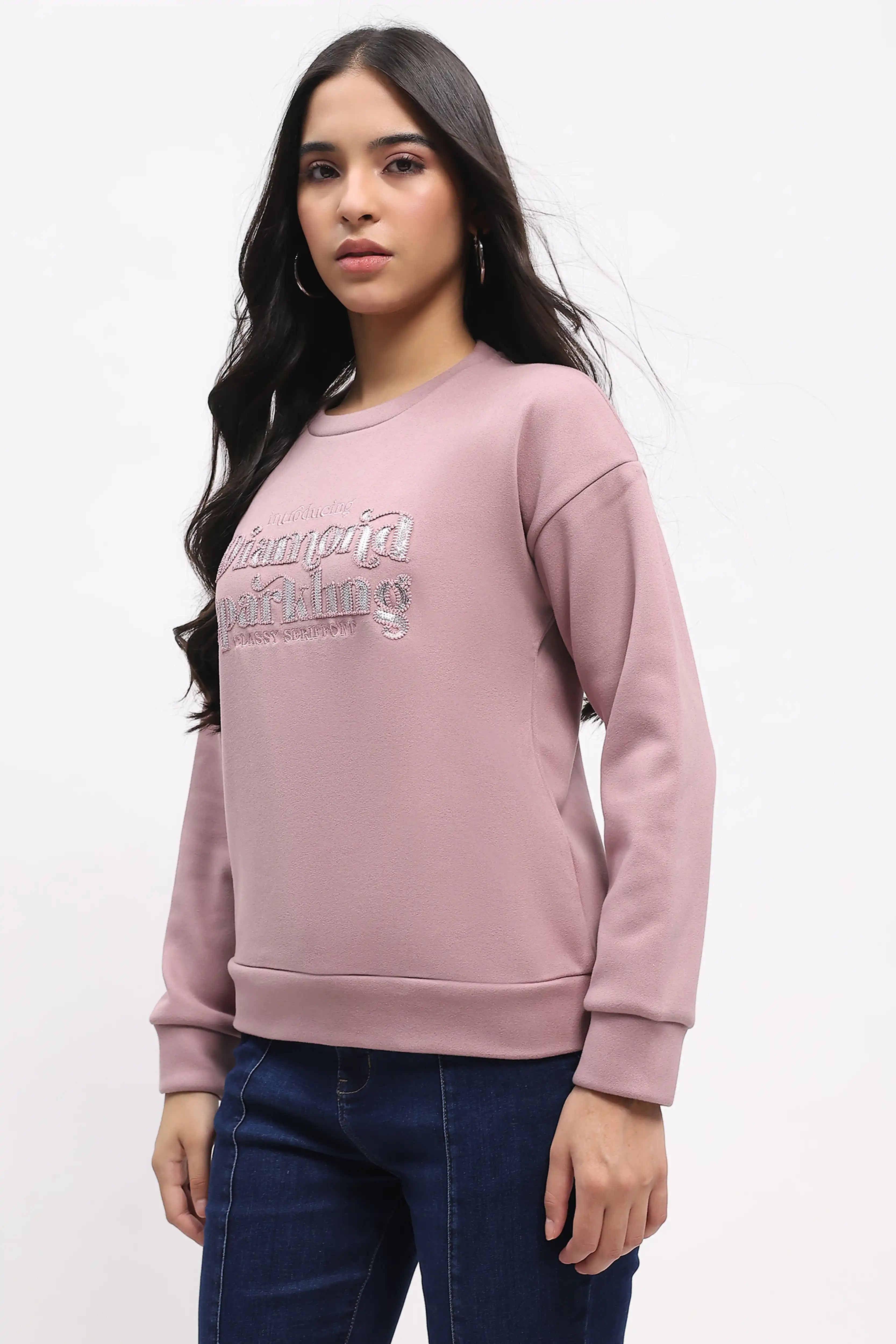Sequin Embroidered Drop-Shoulder Sweatshirt