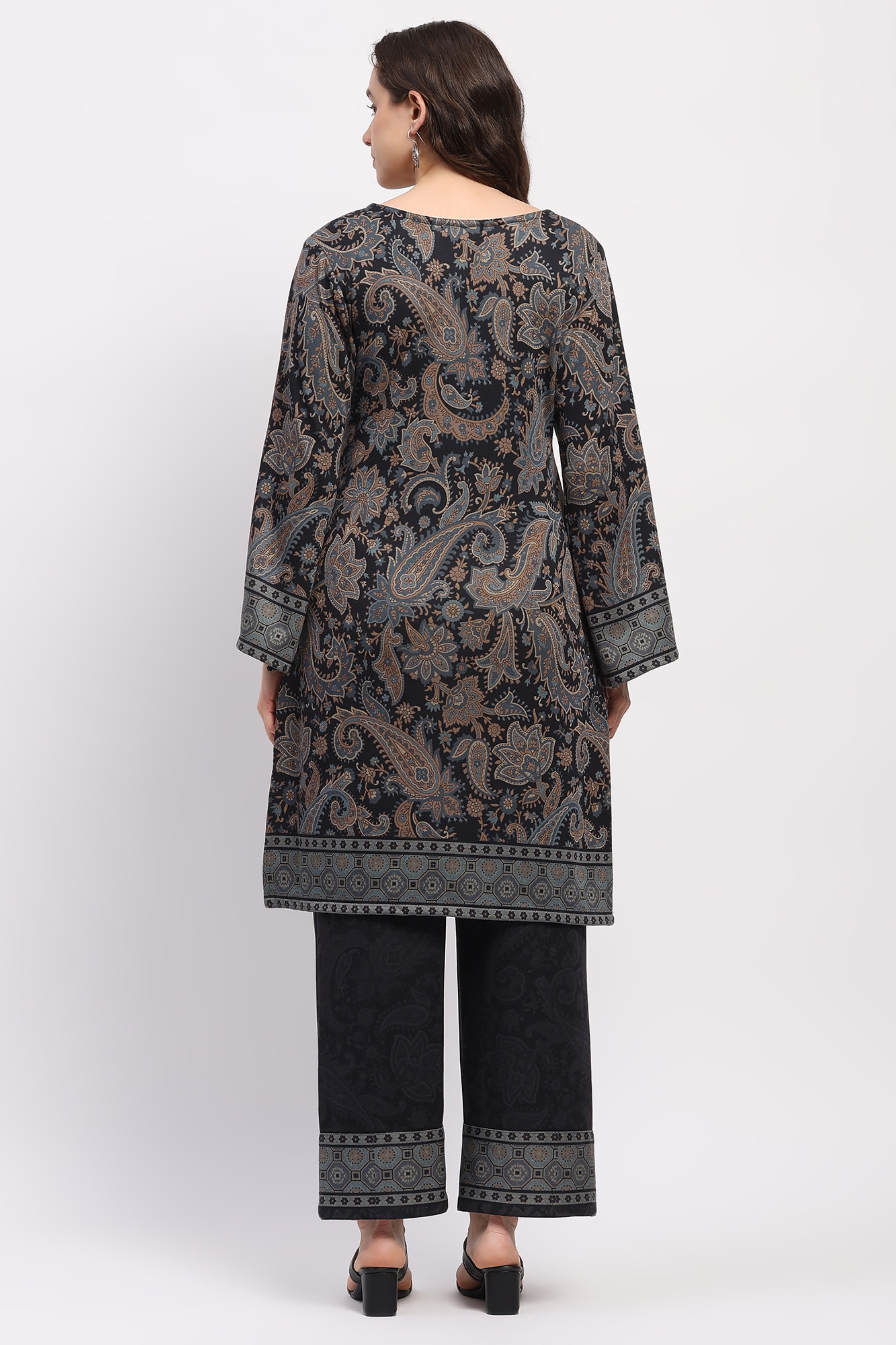 Navy Floral Paisley Winter Kurta Set