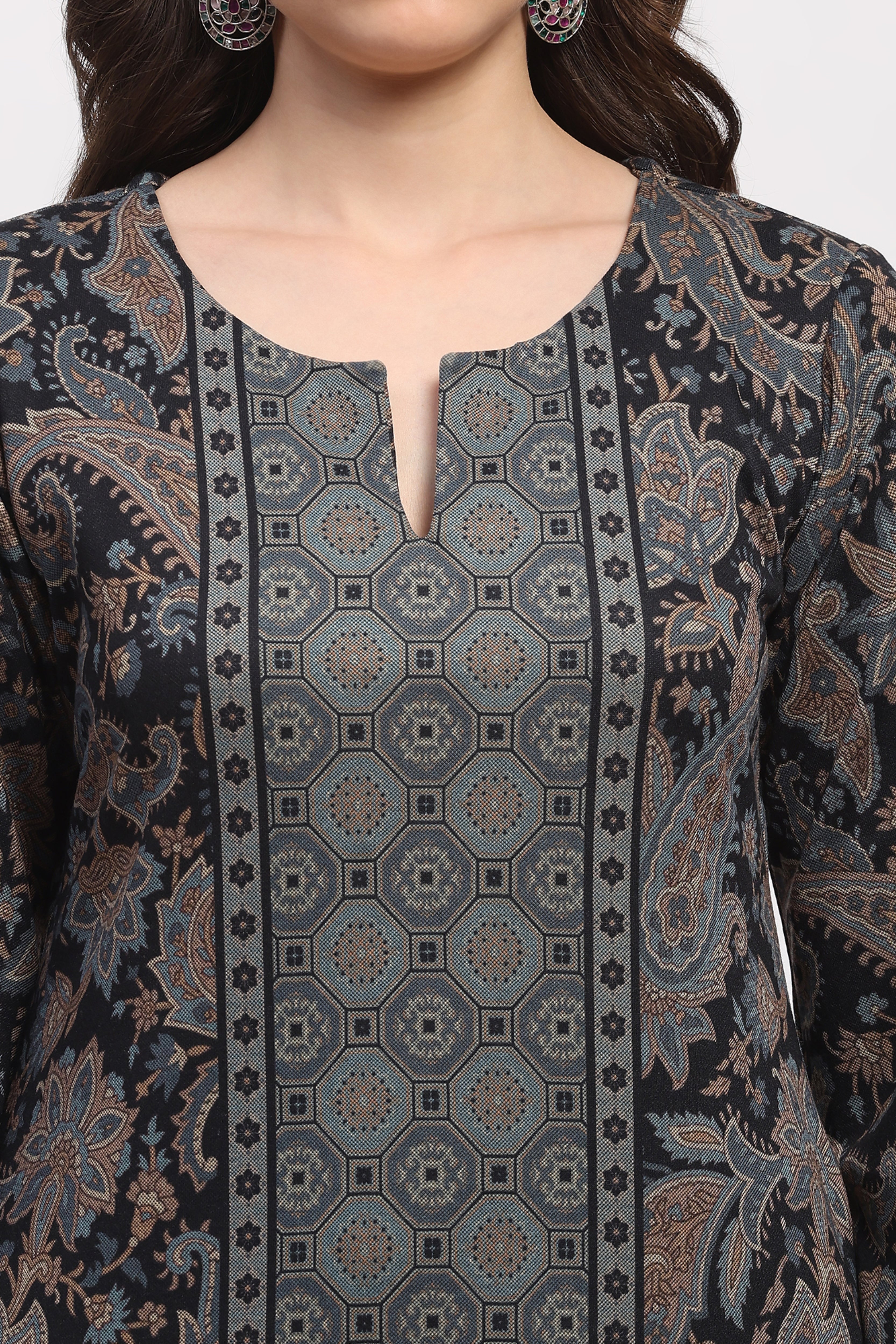 Navy Floral Paisley Winter Kurta Set