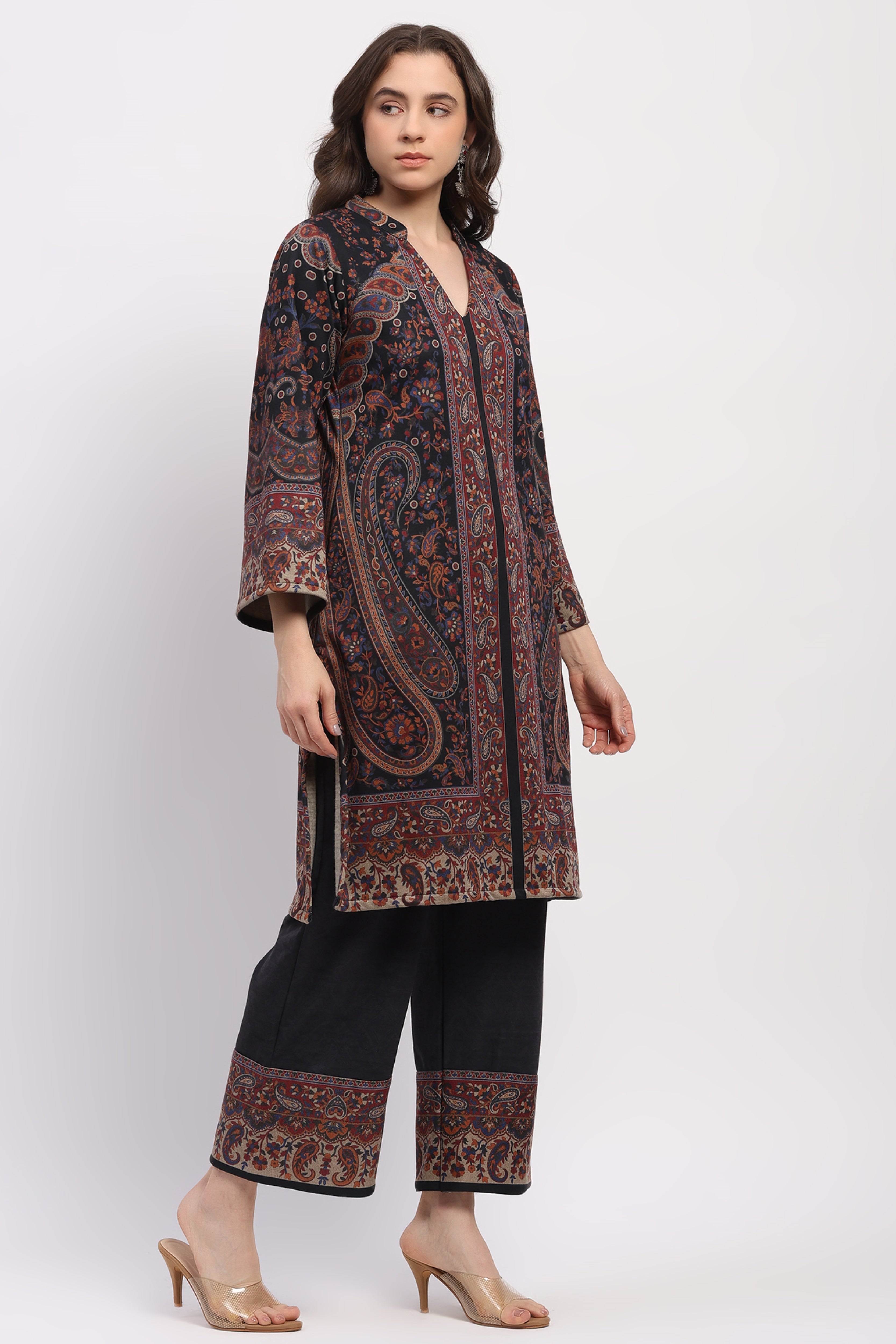 Multicolor Floral Paisley Winter Kurta Set