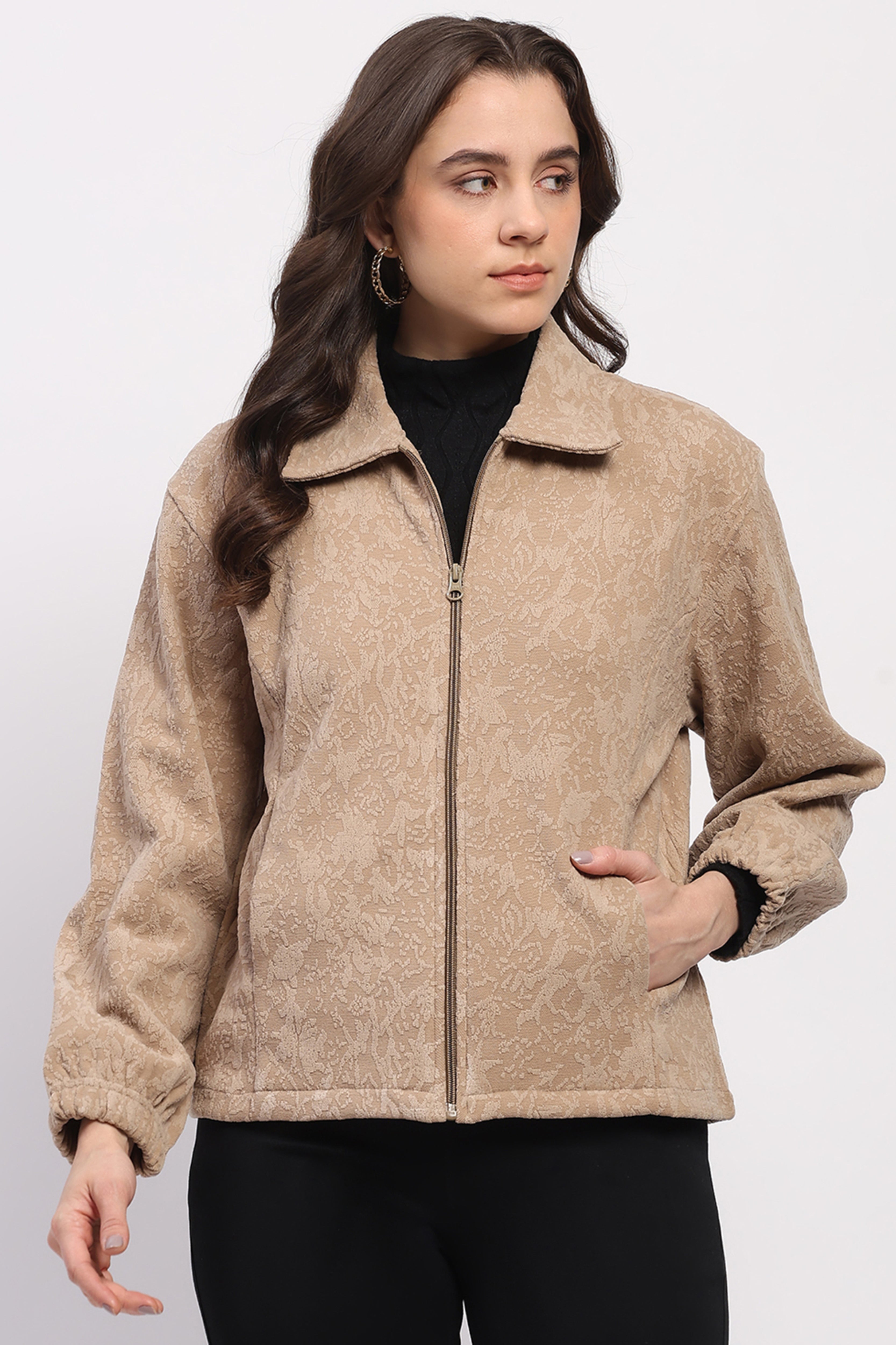 Beige Embossed Winter Sweatshirt