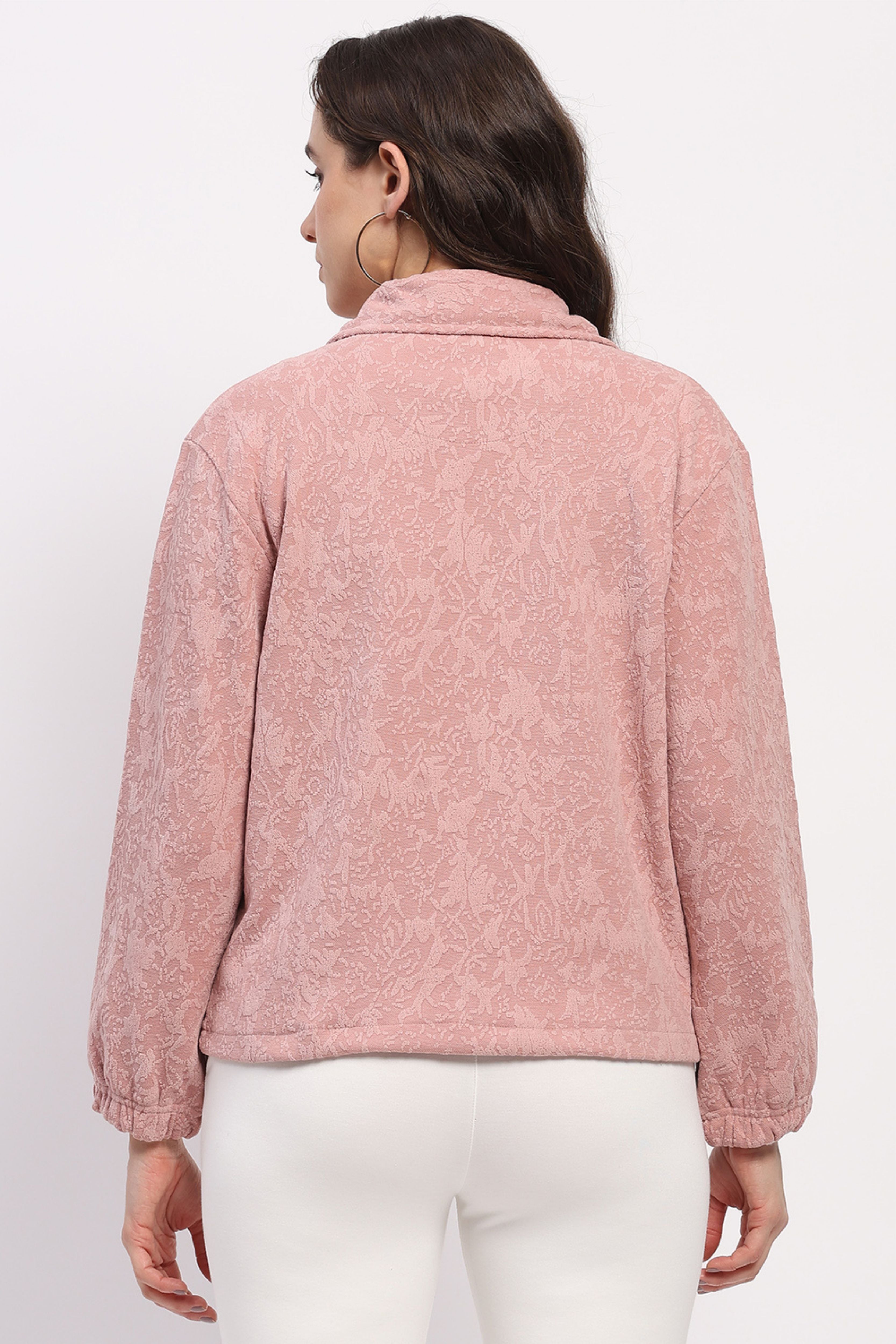 Peach Pink Embossed Winter Sweatshirt