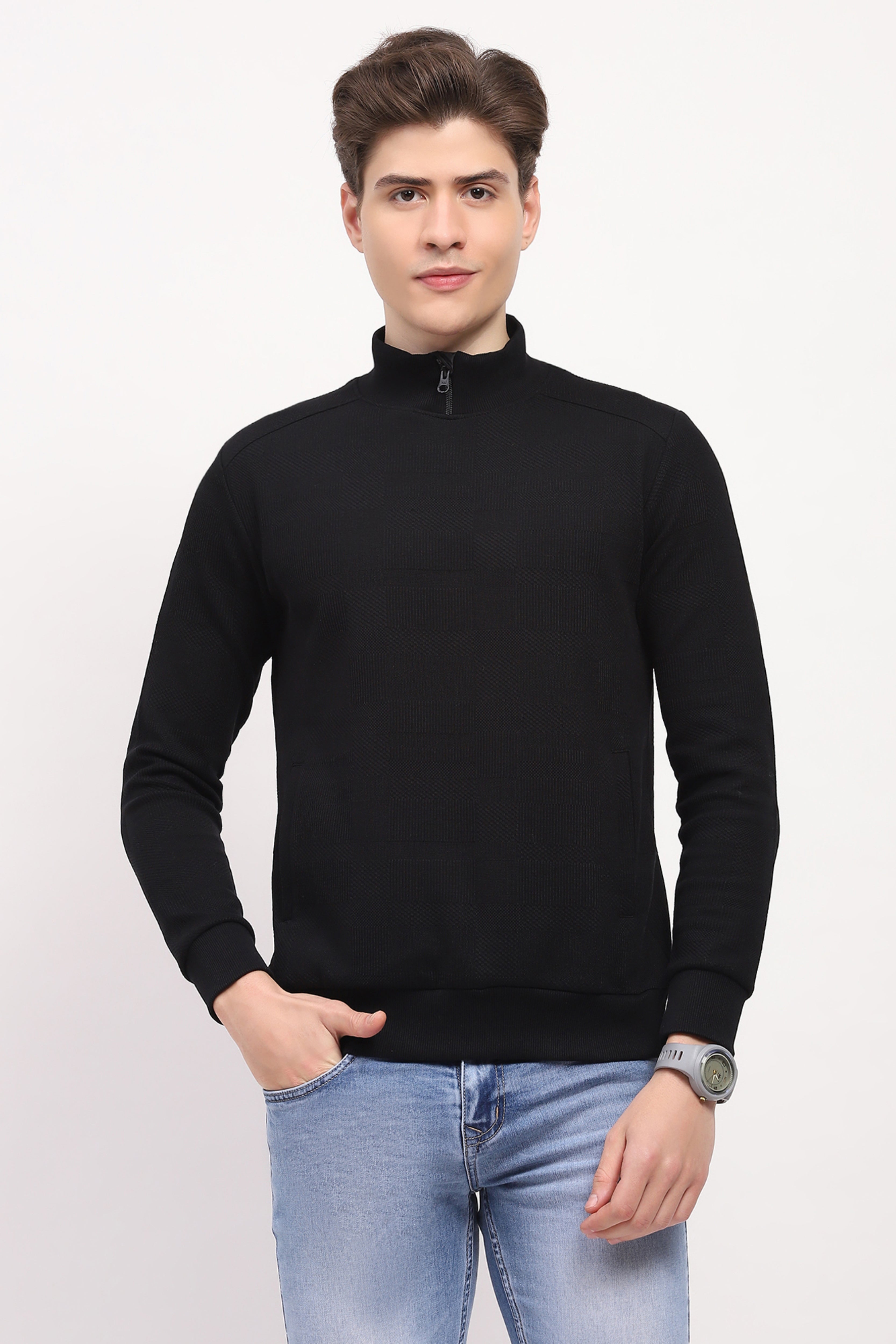 Black Self-Design Sweatshirt