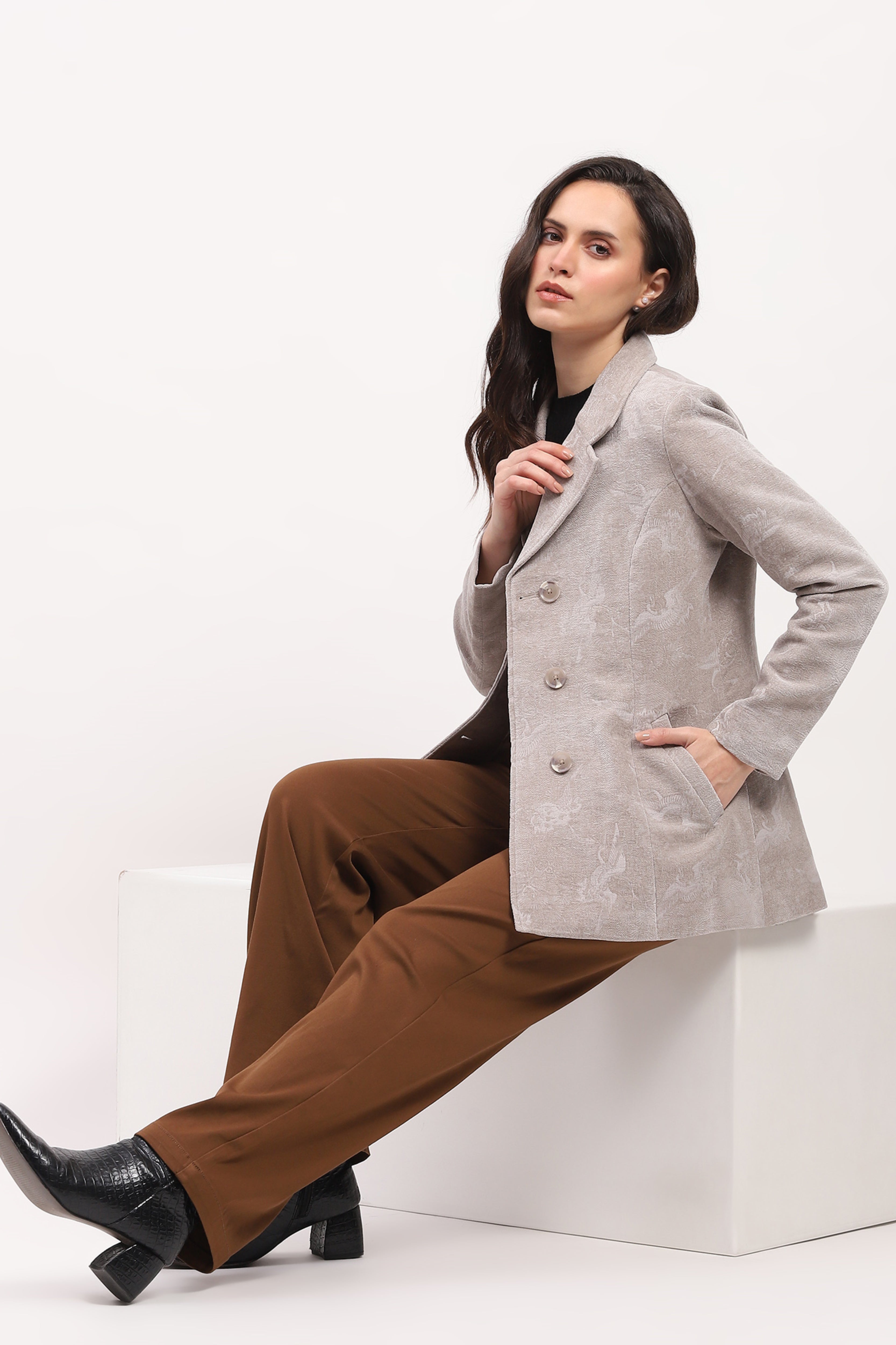 Light Grey Textured Winter Coat