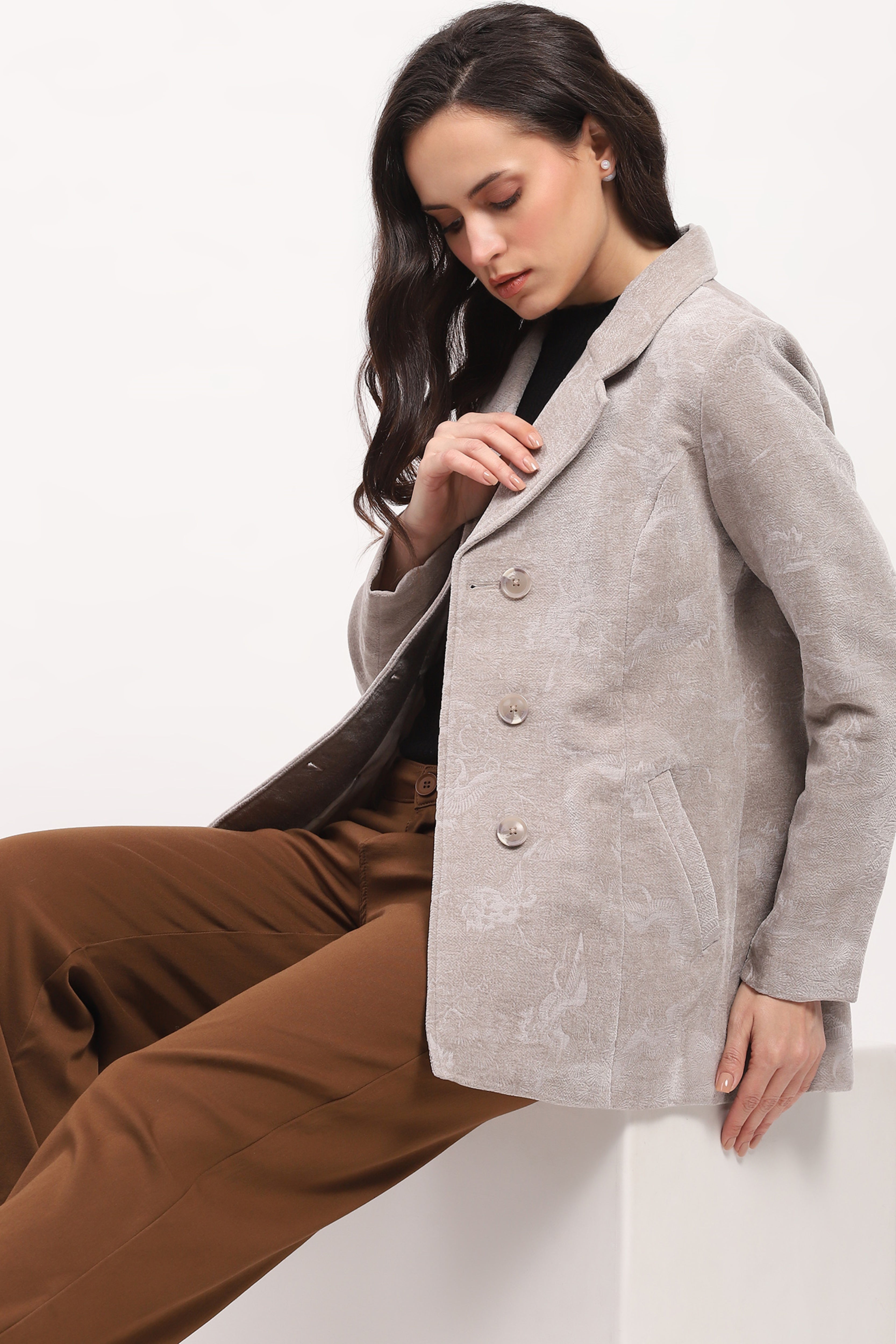 Light Grey Textured Winter Coat