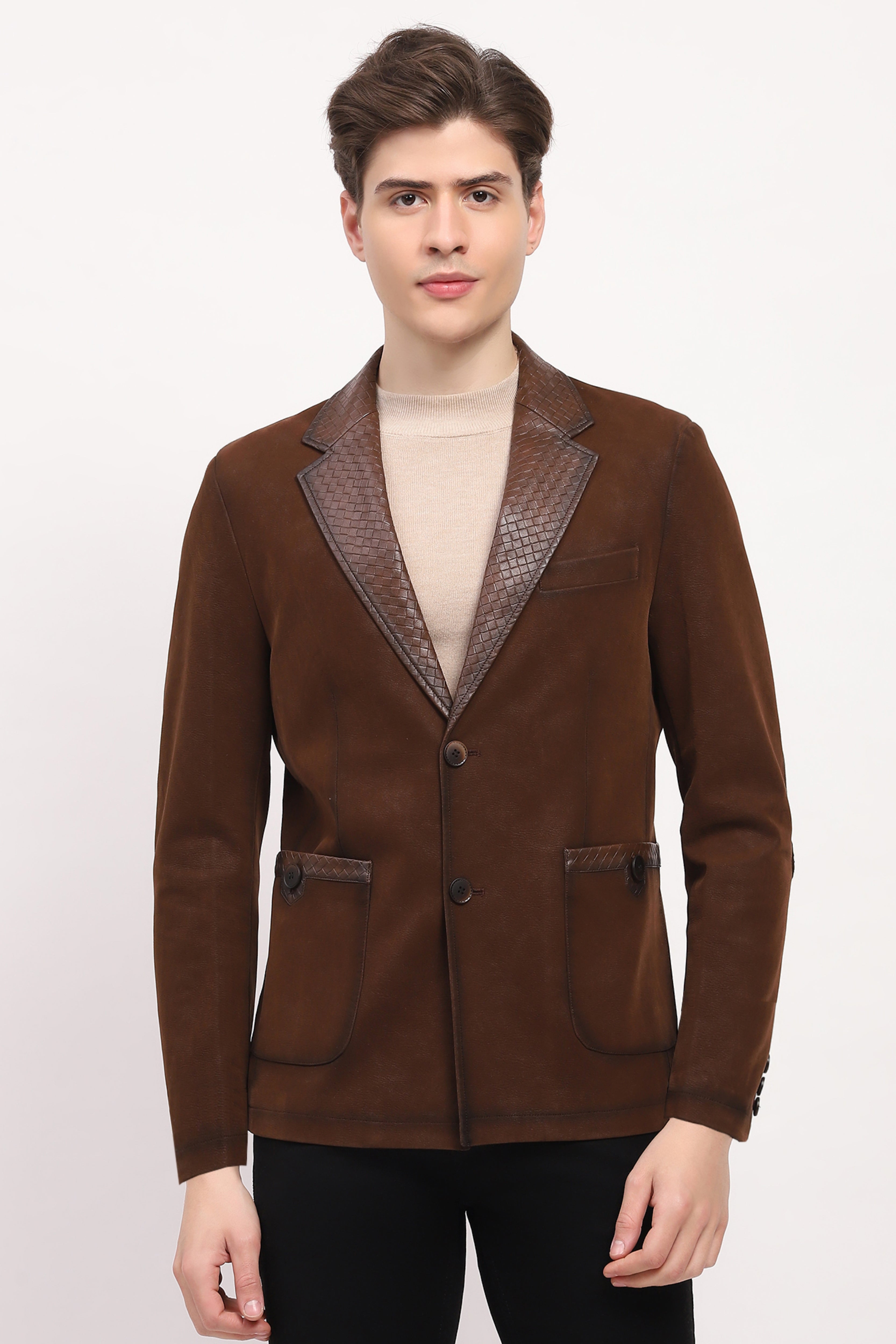 Brown Braided Leather Coat