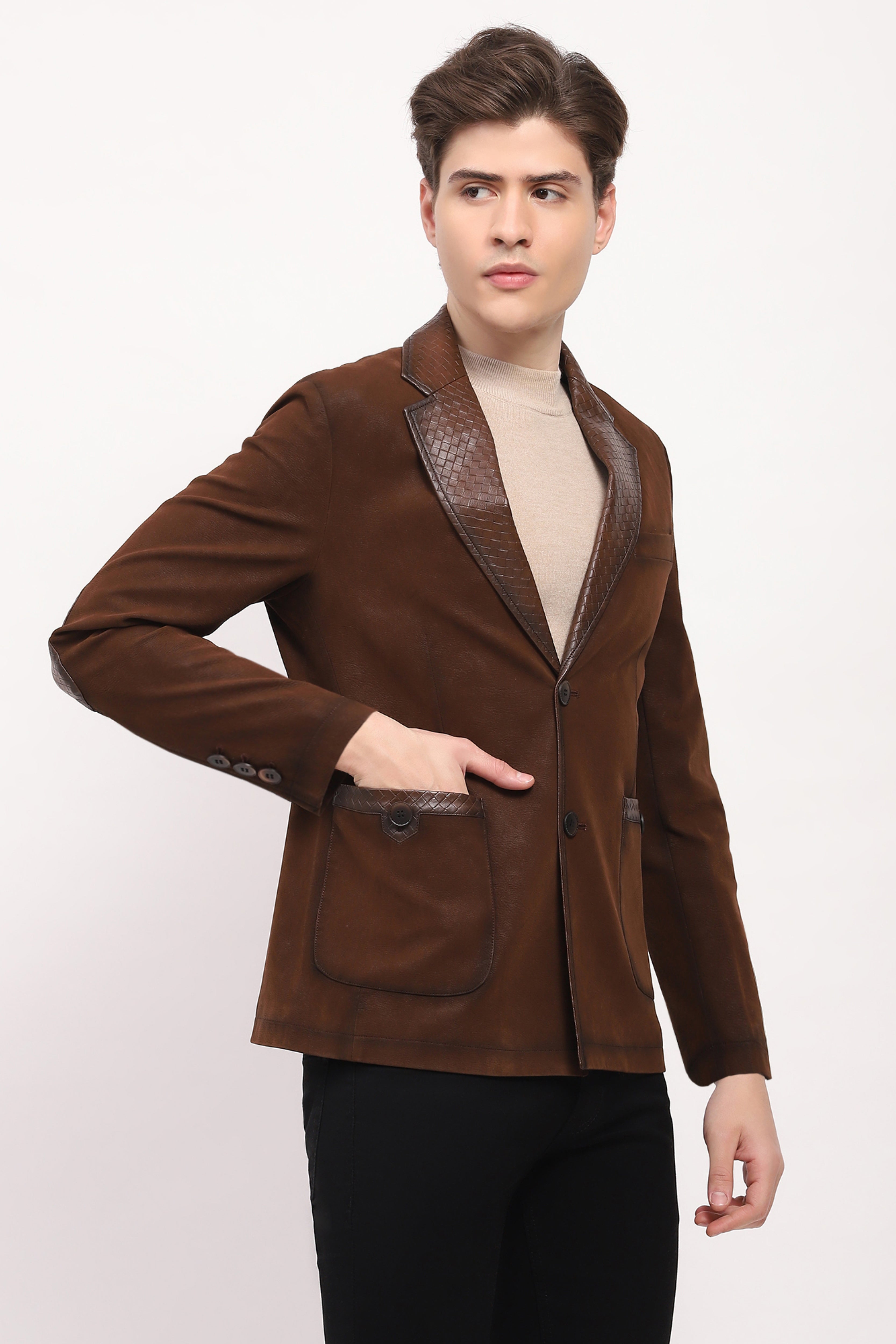 Brown Braided Leather Coat