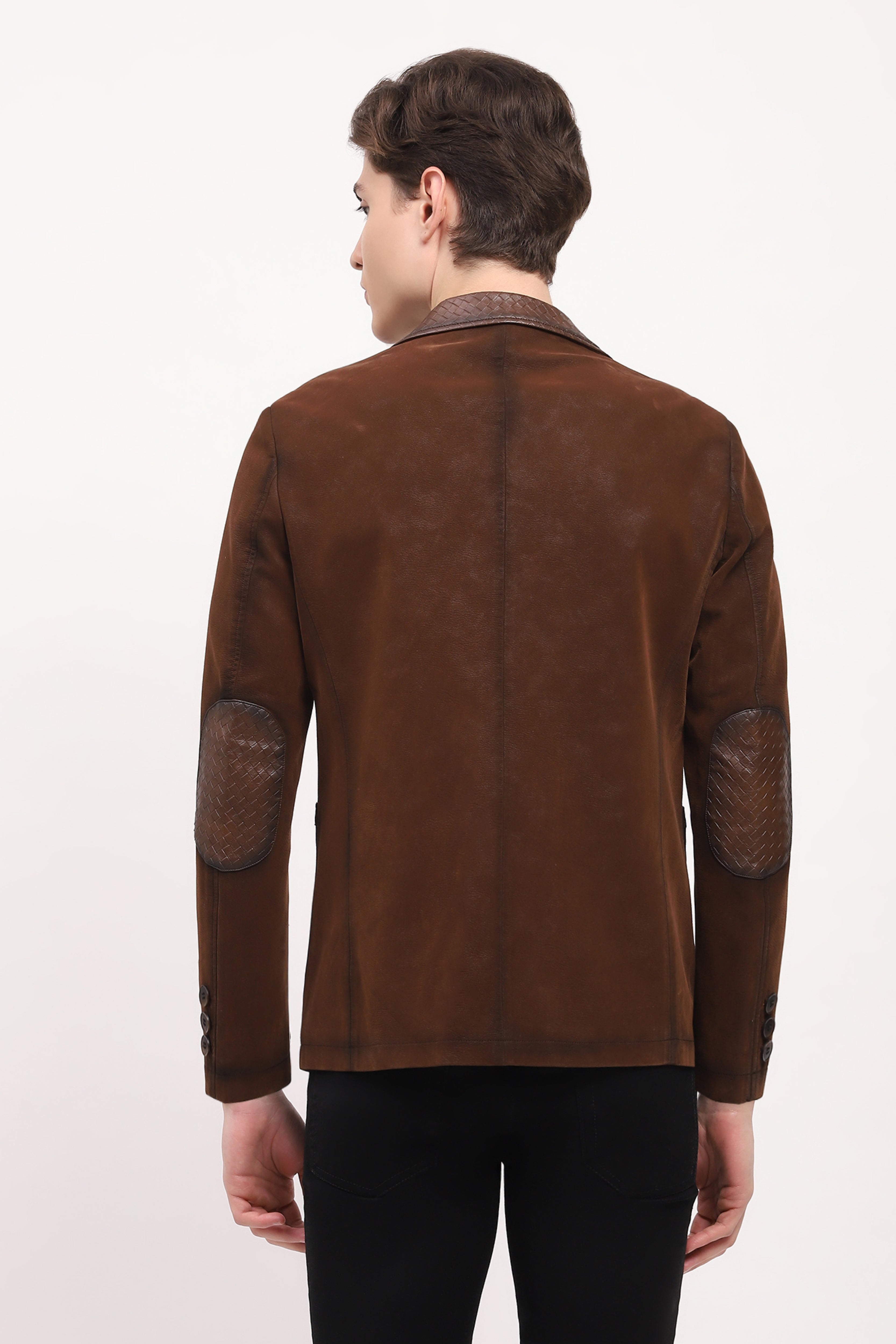 Brown Braided Leather Coat