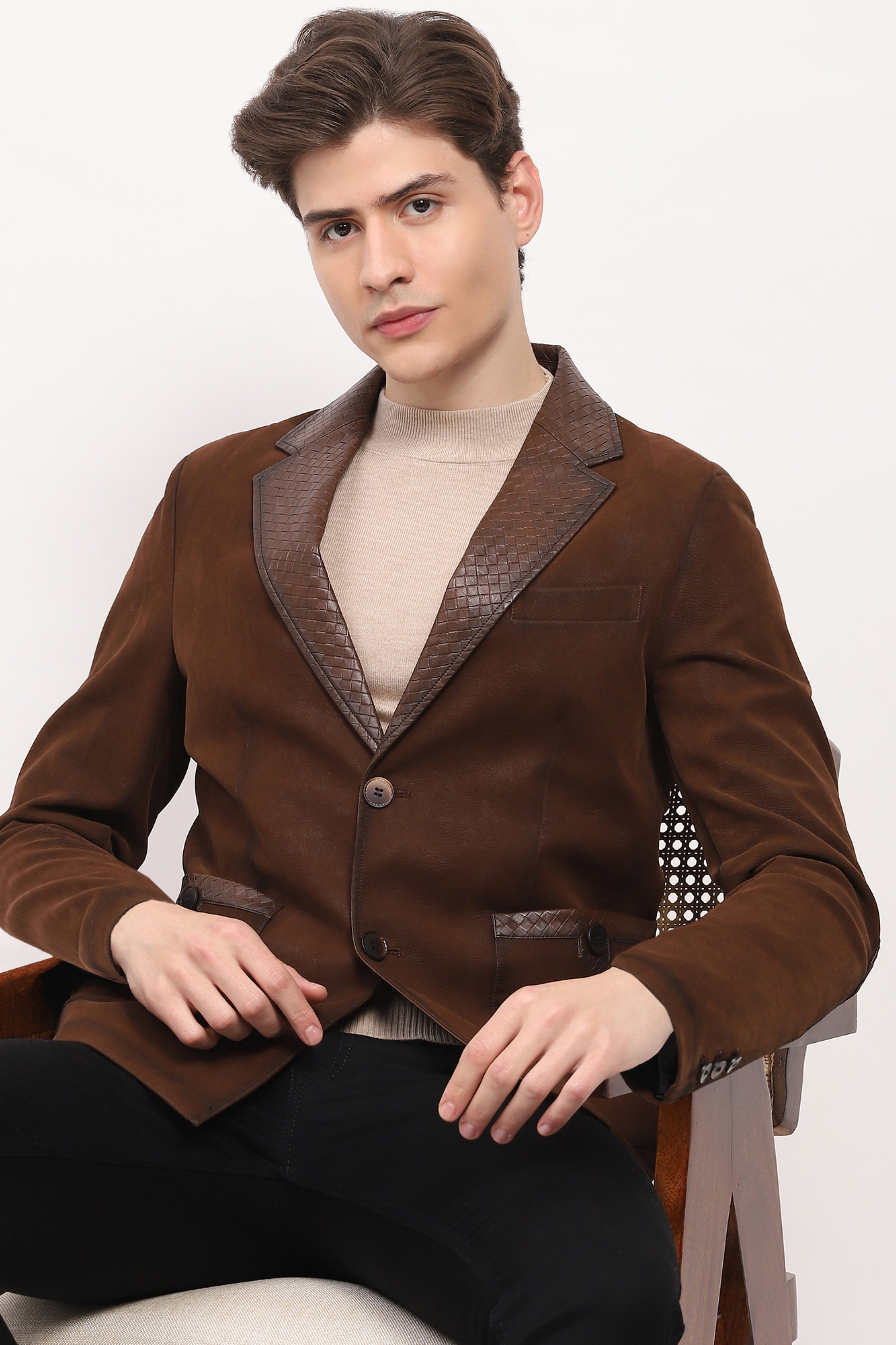 Brown Braided Leather Coat