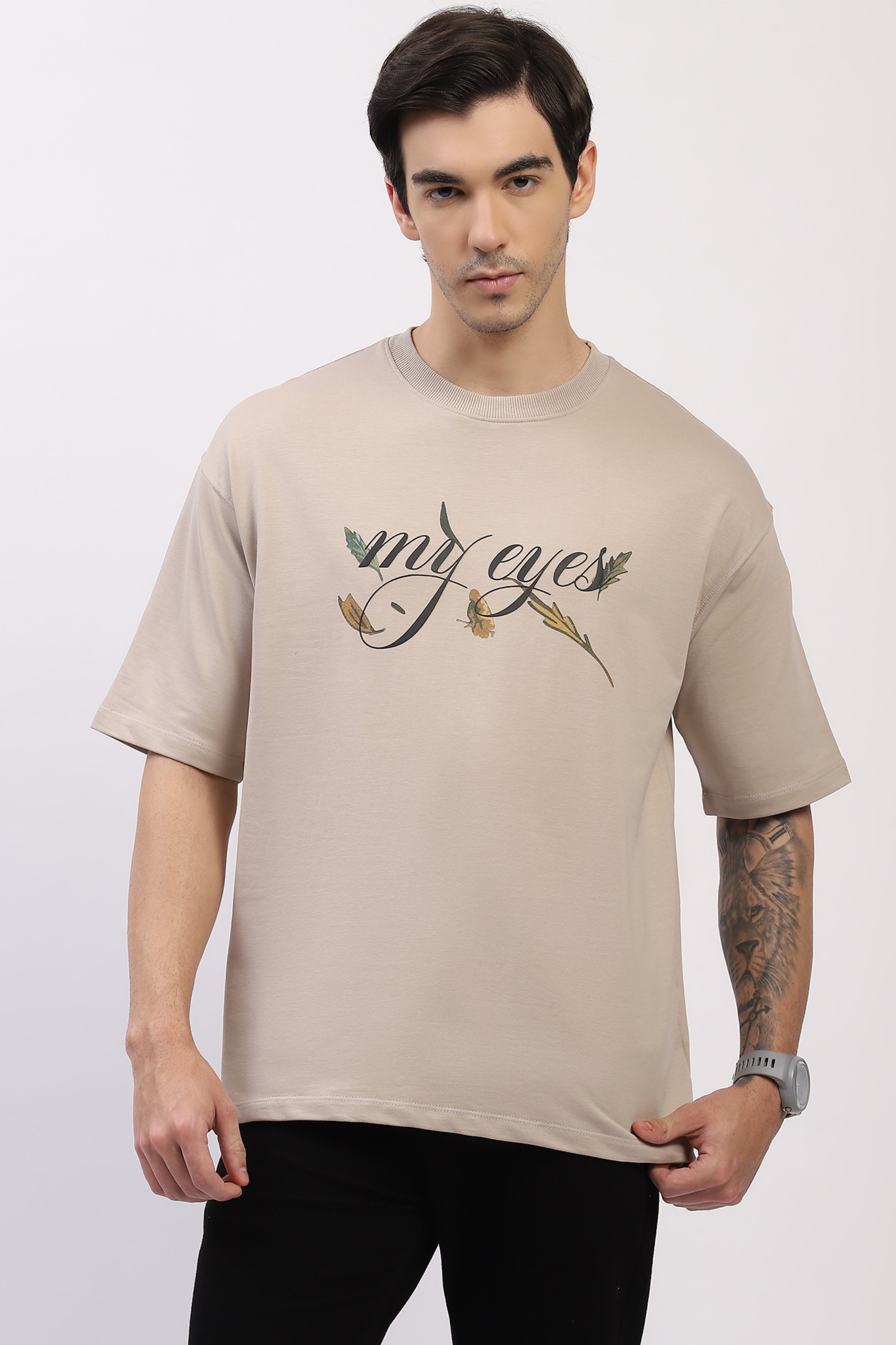 Light Grey Oversized Hawk Print T-Shirt
