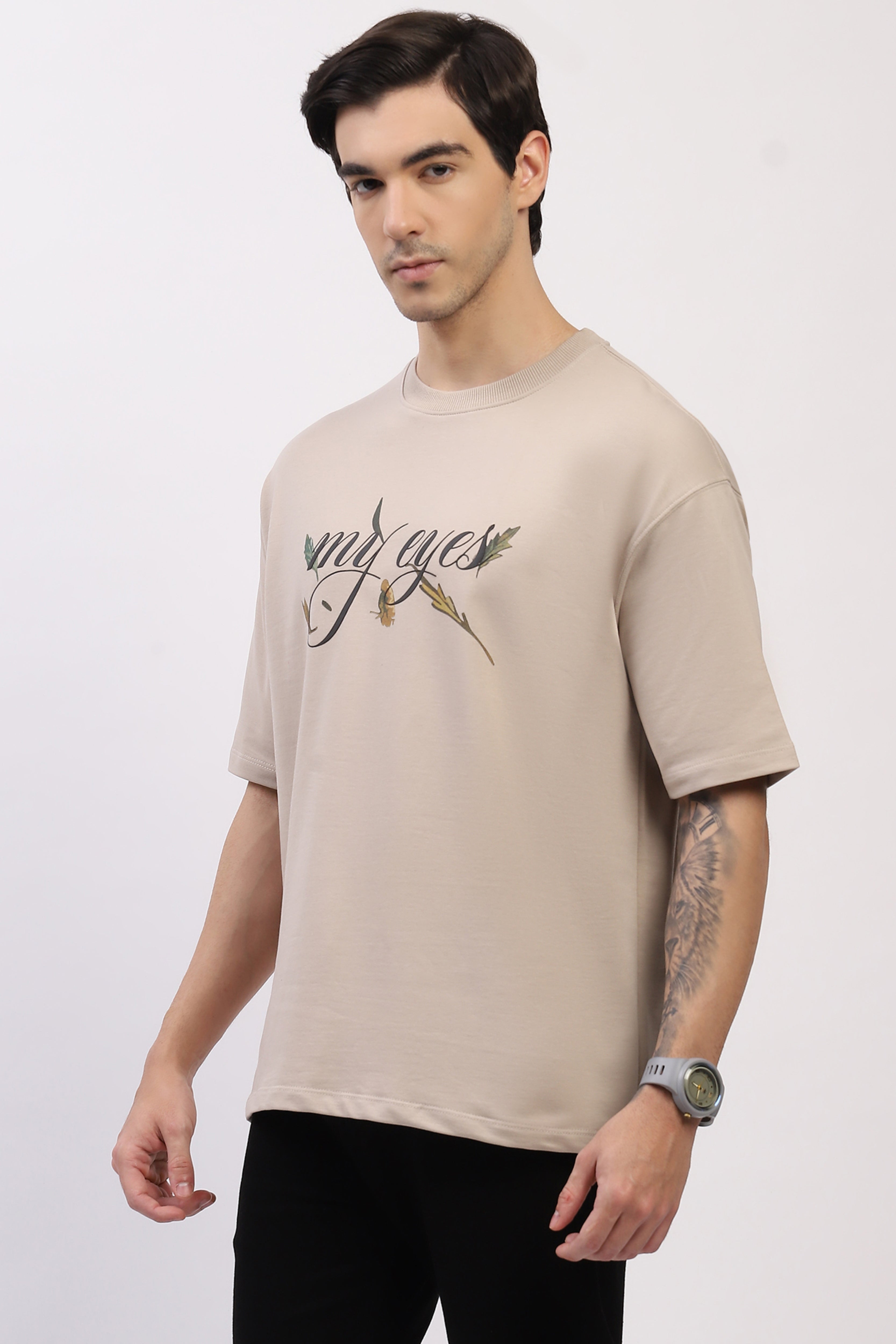 Light Grey Oversized Hawk Print T-Shirt